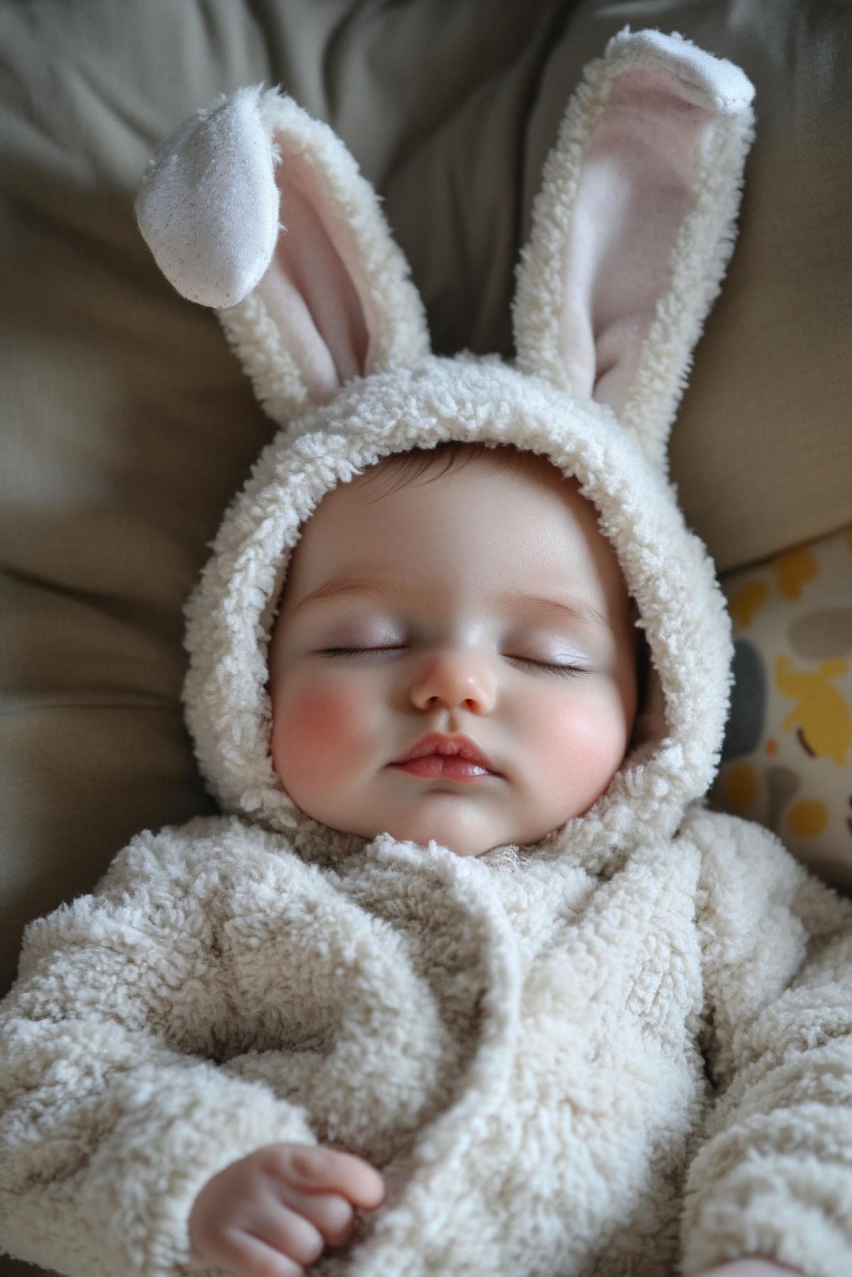 Baby in bunny pajamas
