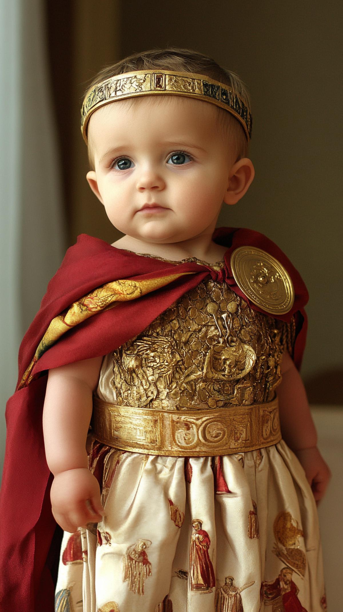 Baby dressed as a Roman emperor