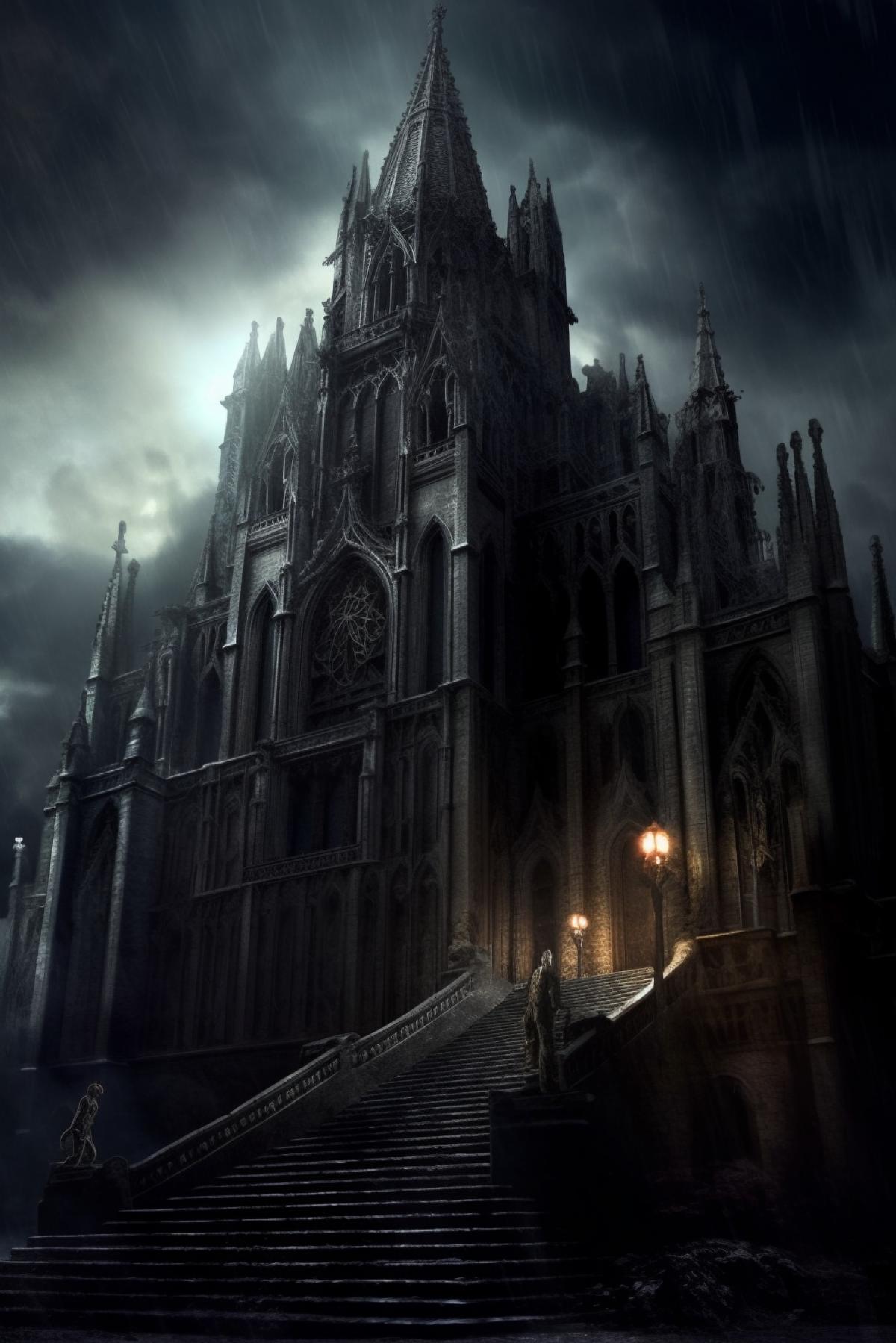 Vampires in a gothic castle, darkness and gothic architecture