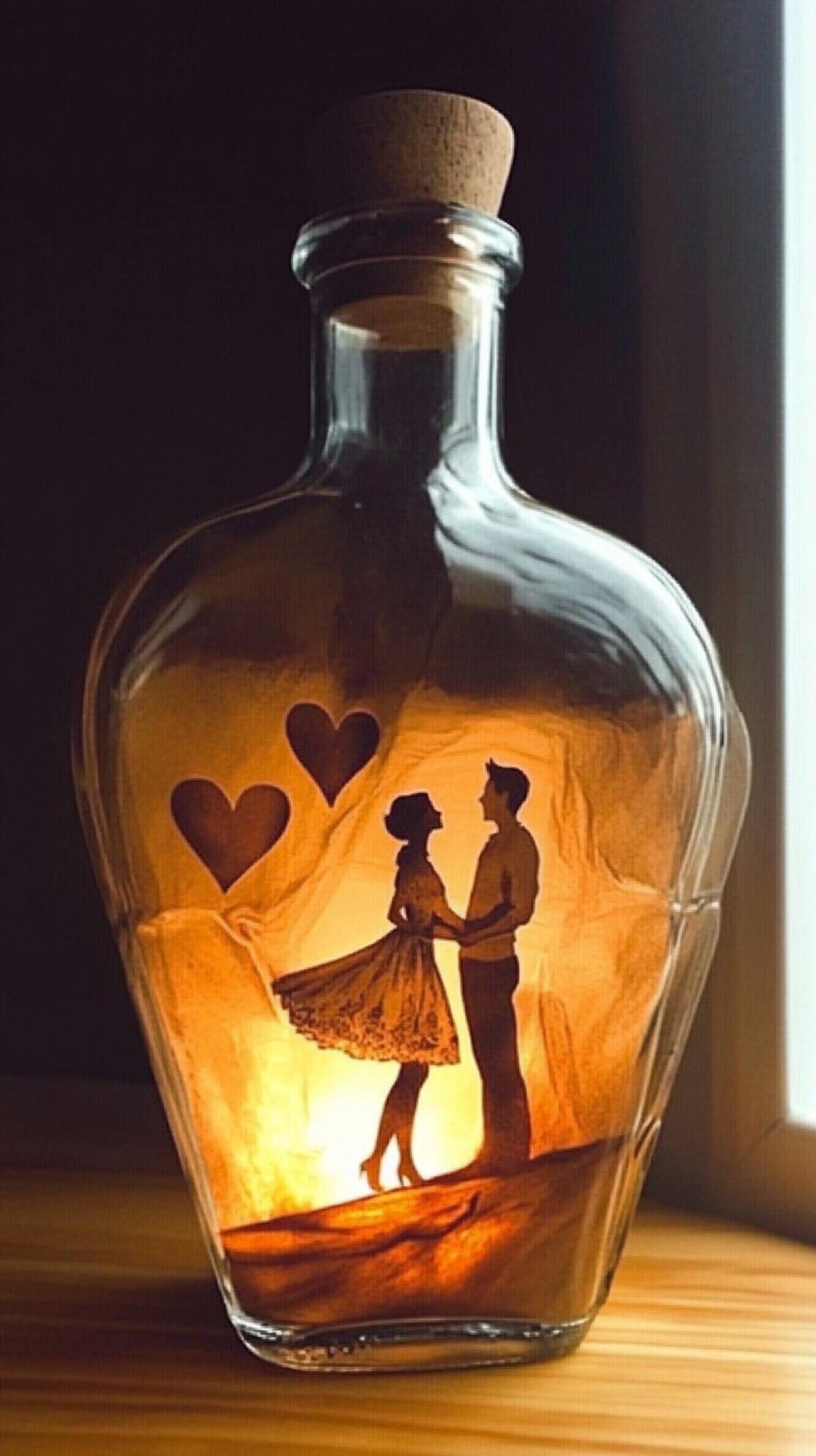 exquisite dancing couple in a bottle