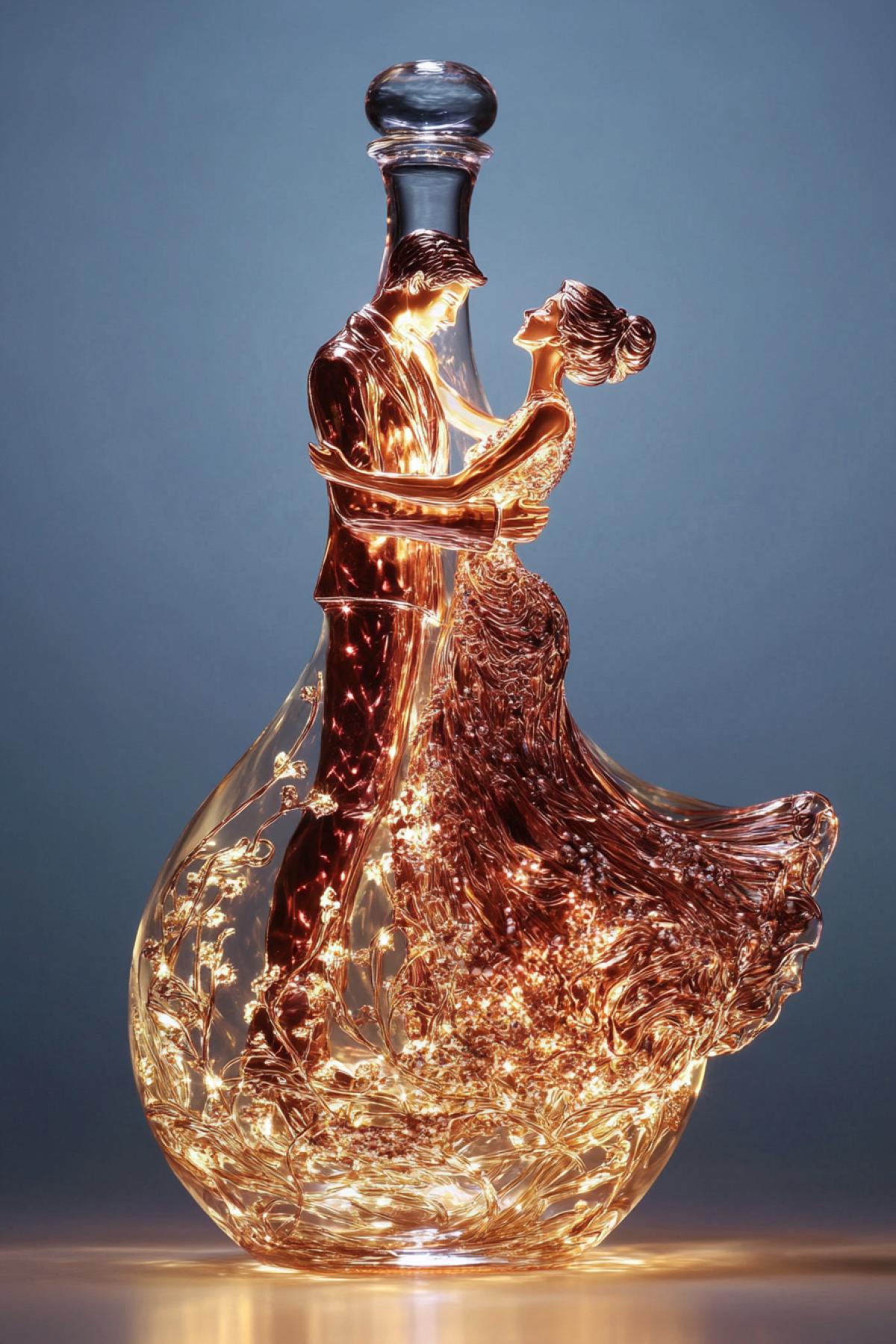exquisite dancing couple in a bottle