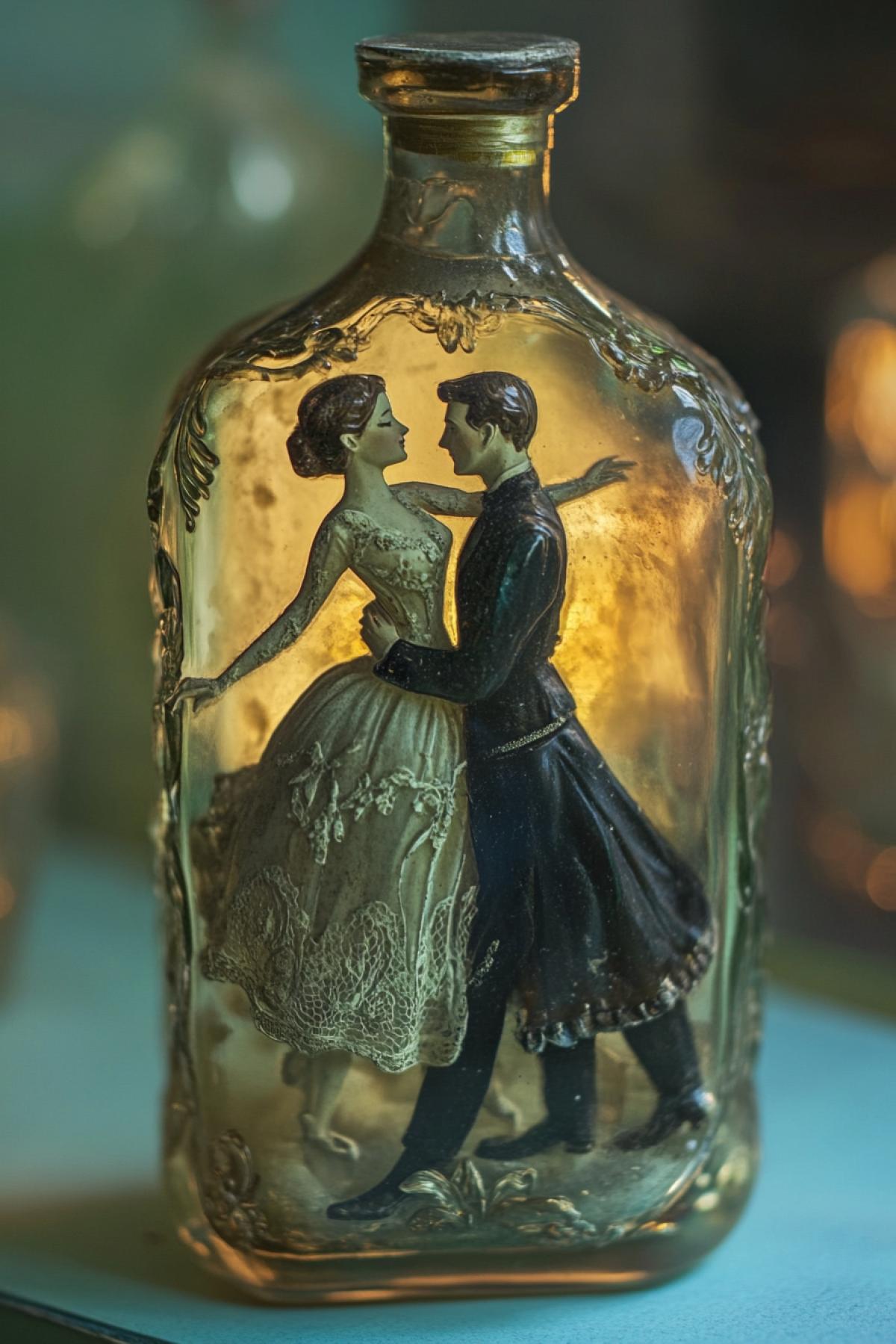 exquisite dancing couple in a bottle