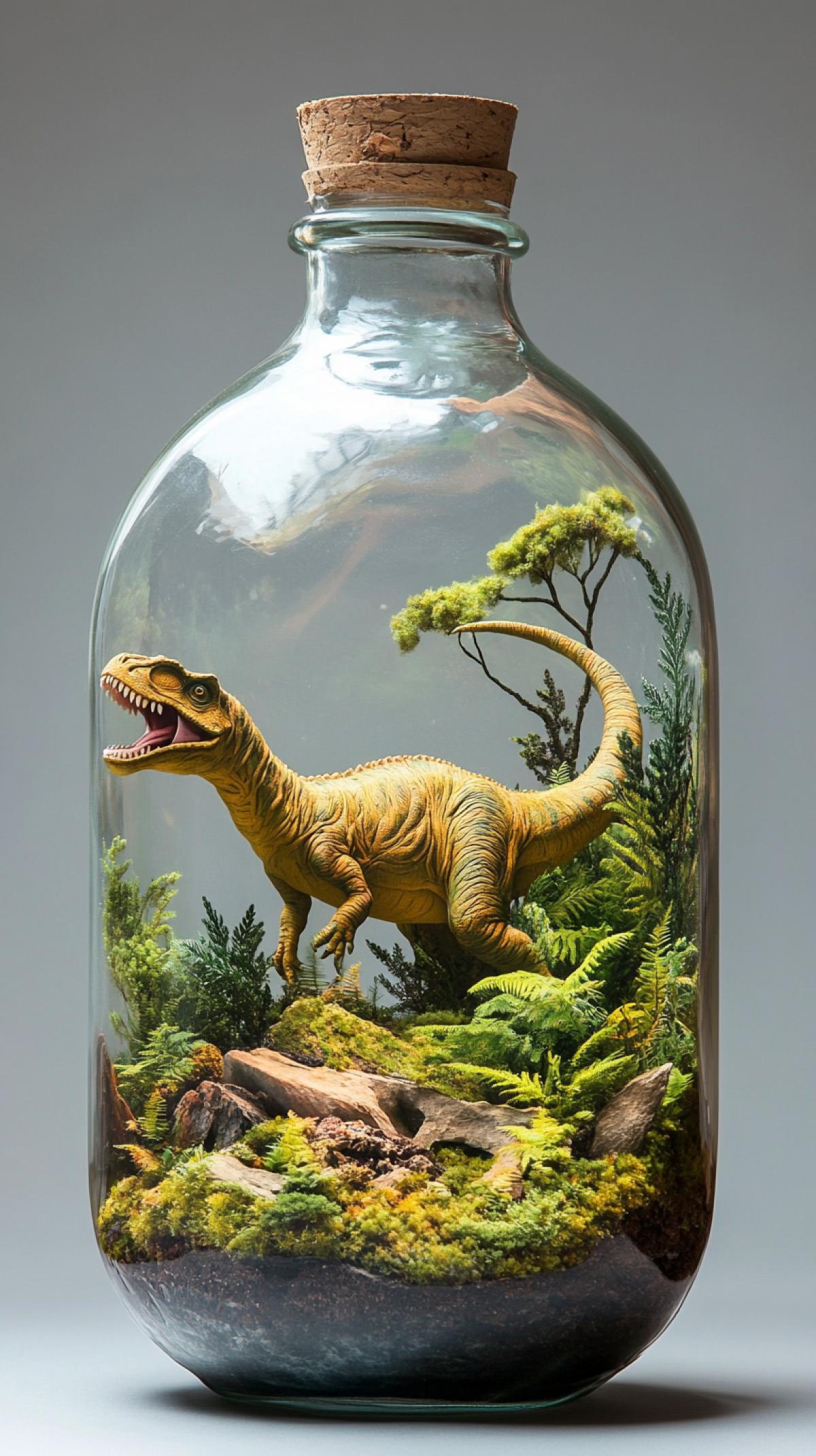 Dinosaur in a glass bottle
