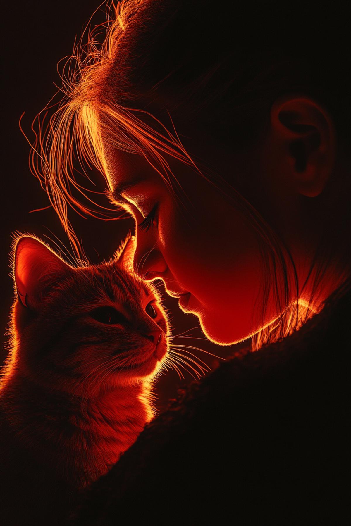 Girl with a cat, friendship, logo, symbol, minimalism, graphics, clear details, 3d, flickering, realistic image, photoshop