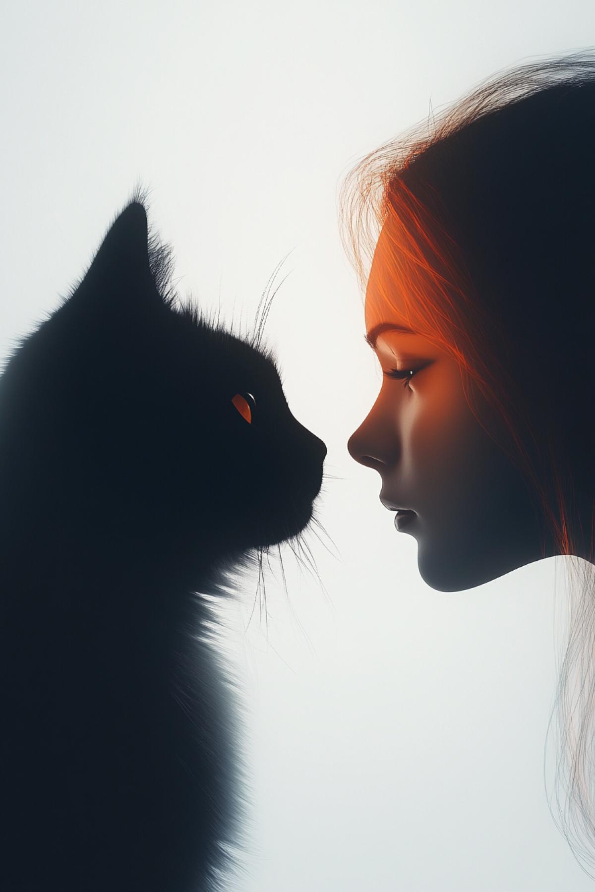 Girl with a cat, logo, symbol, minimalism, graphics, clear details, 3d, flickering, realistic image, photoshop