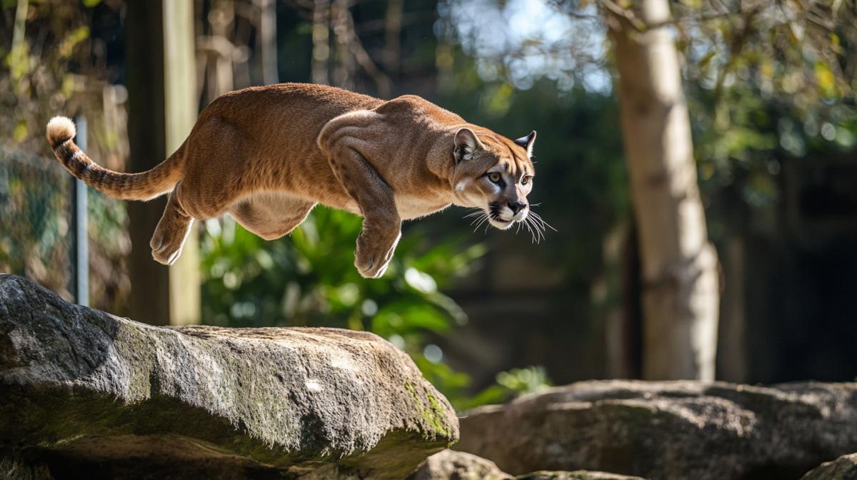 predatory animal on the hunt in the process of a high-speed jump
