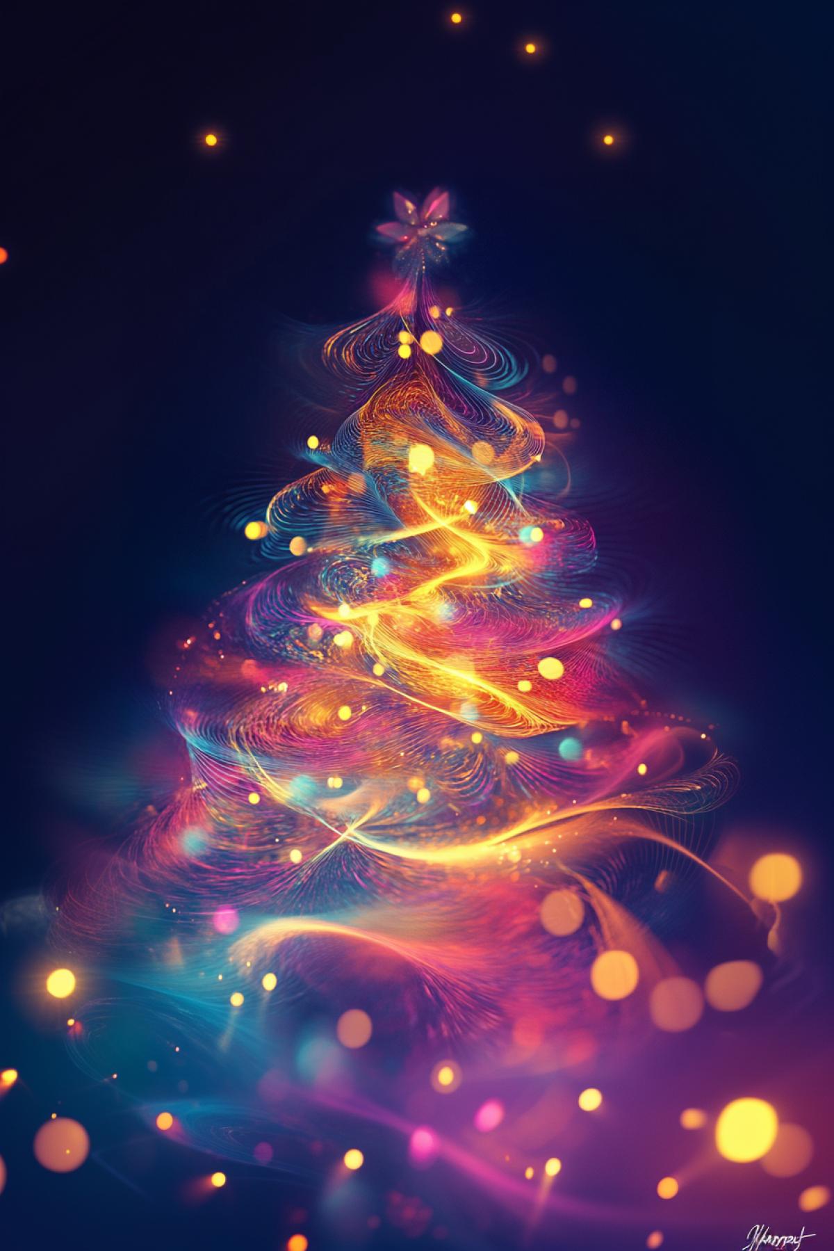 Christmas tree in fusion style, minimalism, joy, happiness, holiday, maximalism, flickering, realistic image, photoshop