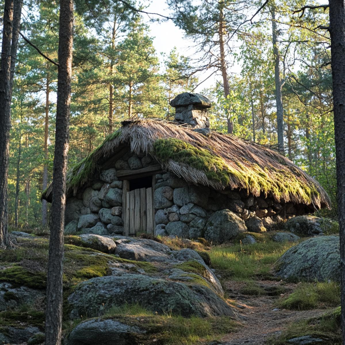 The hut of the kings lemovik in the wilderness of the forest