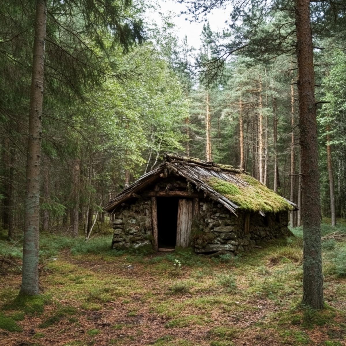 The hut of the kings lemovik in the wilderness of the forest