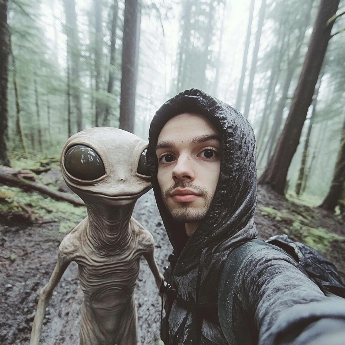 The guy took a selfie with an alien in the old forest