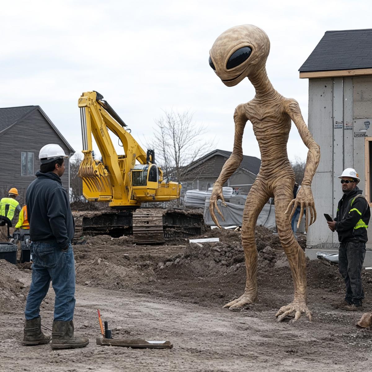 Humans and aliens at home construction