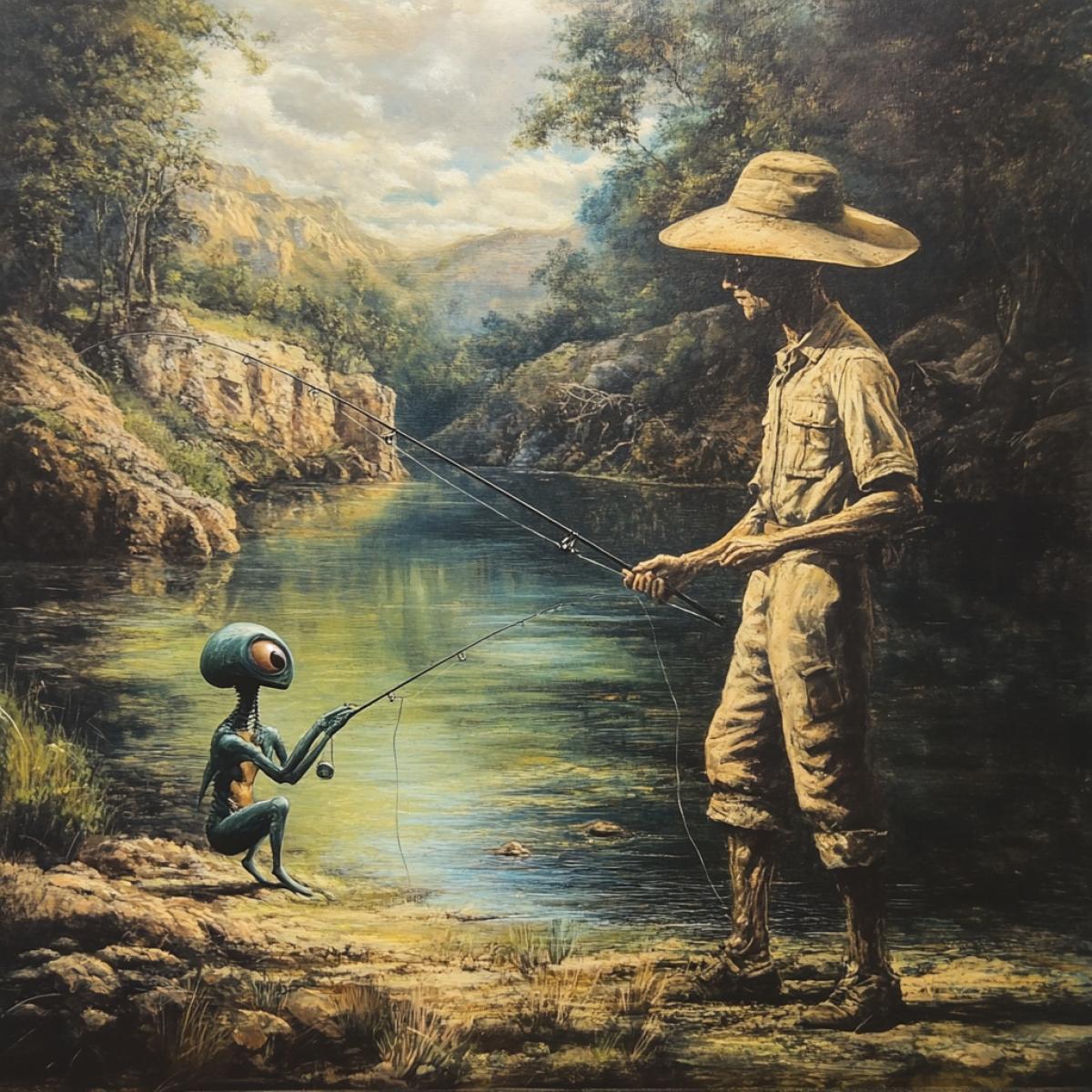 Man and alien fishing
