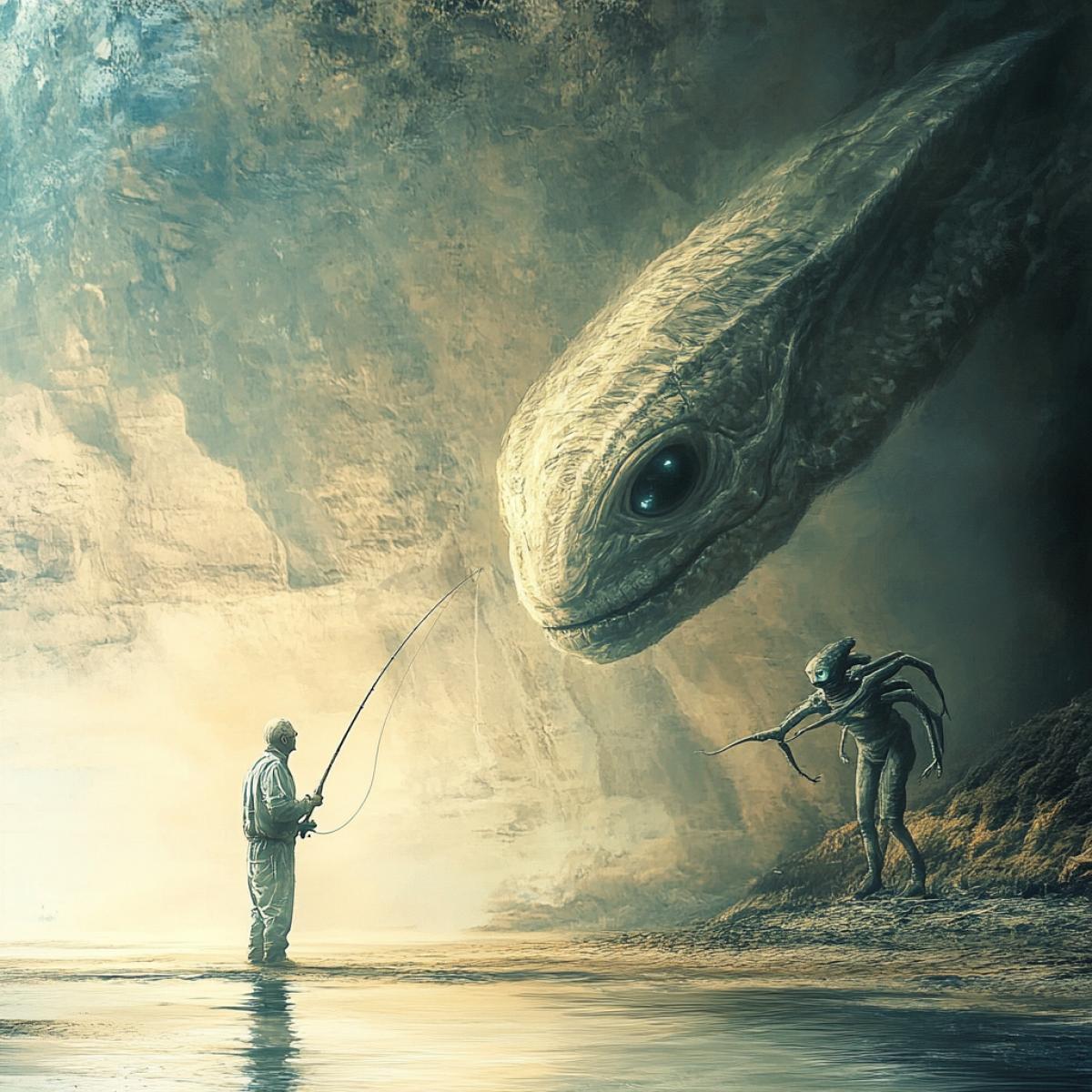 Man and alien fishing
