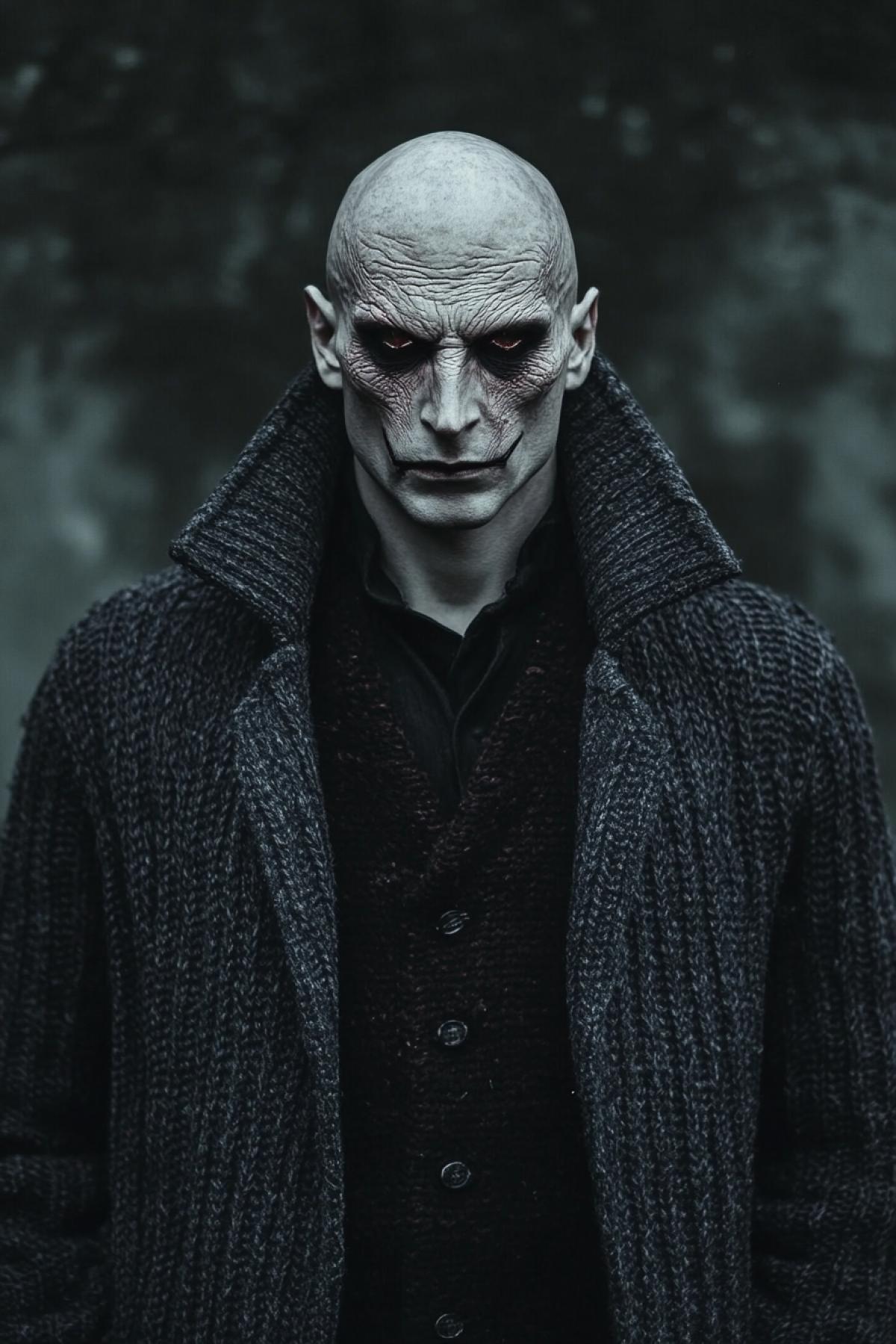 Voldemort from Harry Potter in a beautiful sweater