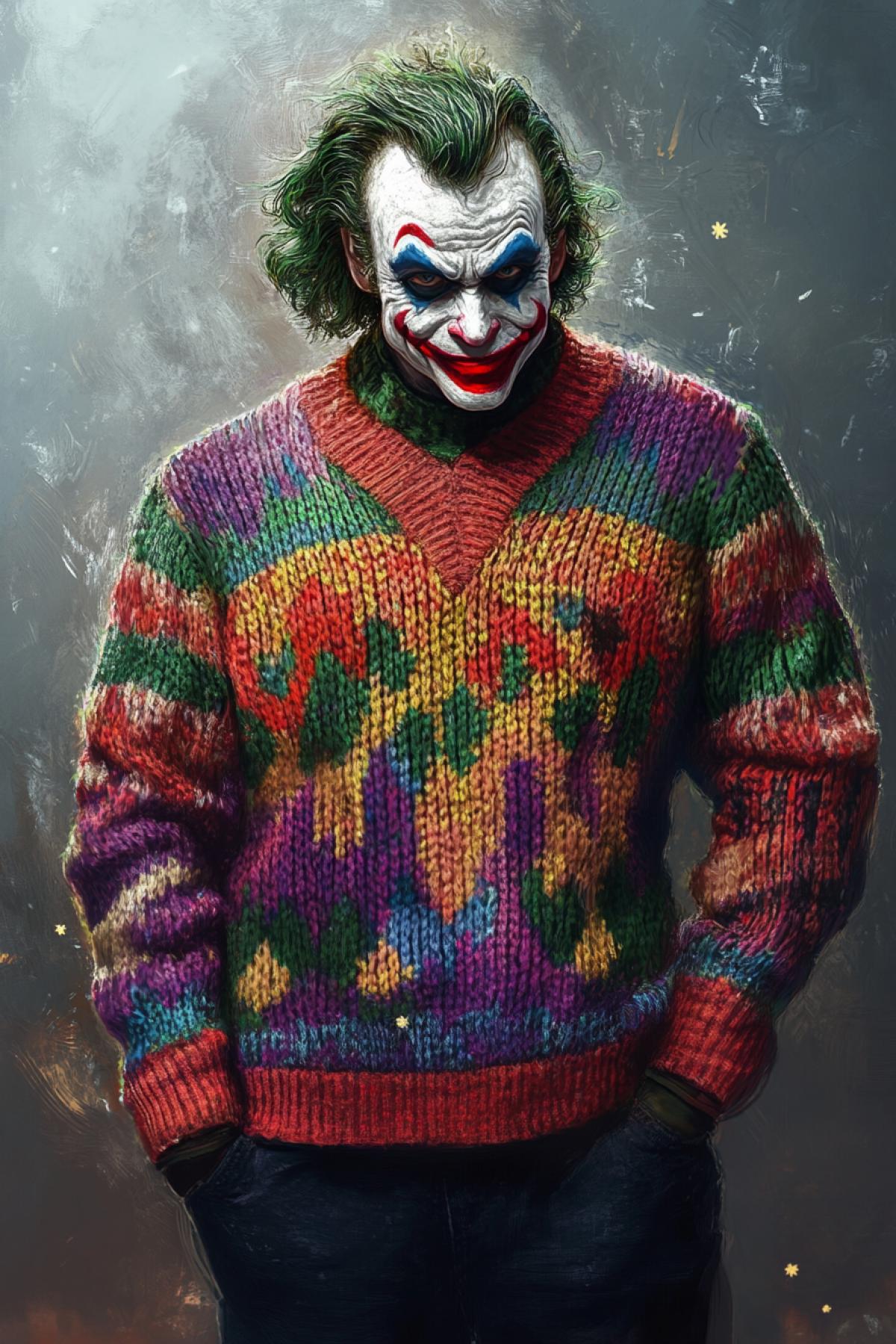 The famous villain in a bright New Years sweater