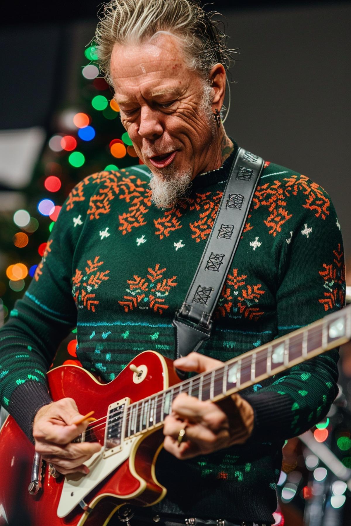 Metallicas James Hetfield in a cute Christmas cozy sweater