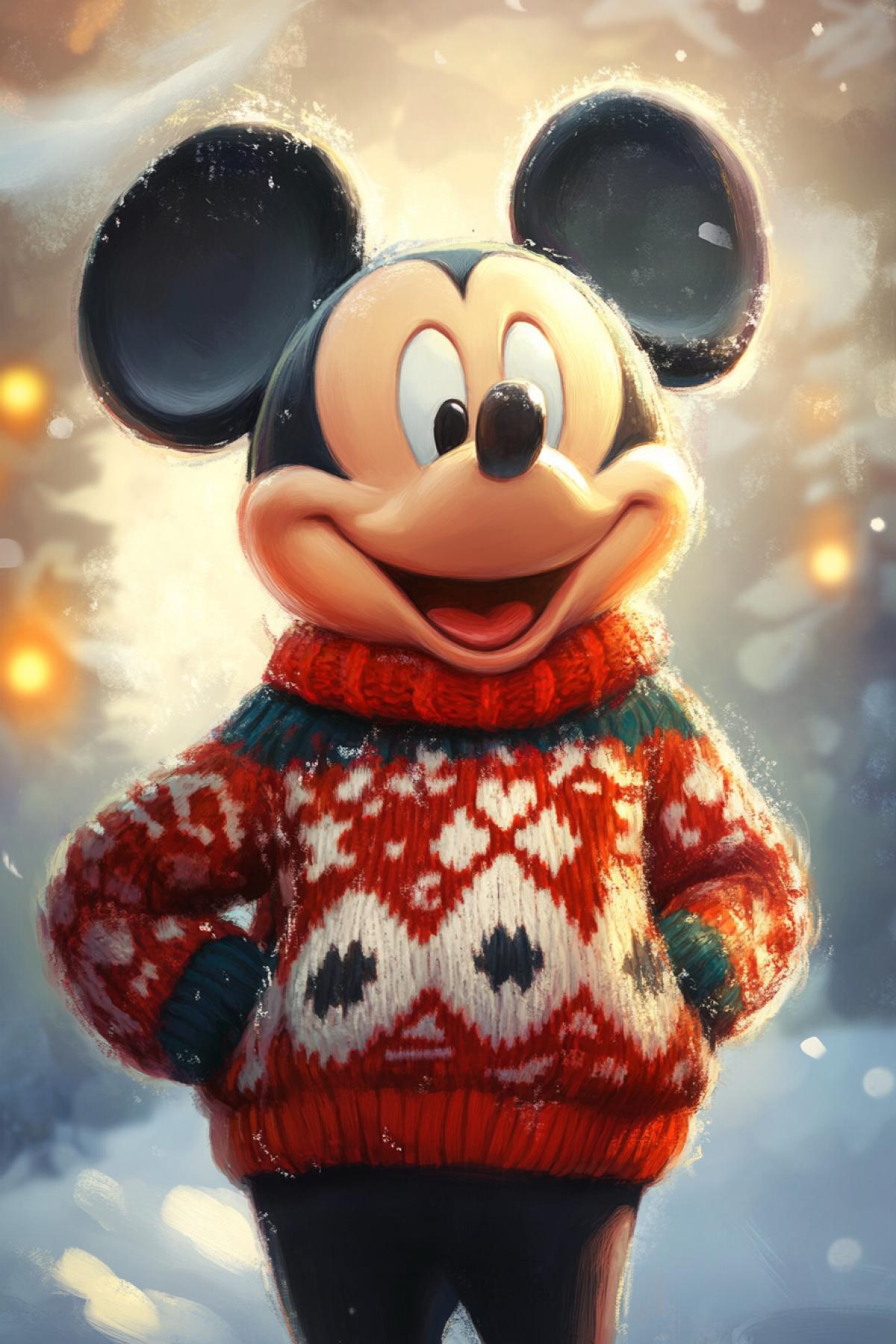Mickey Mouse in a New Years sweater