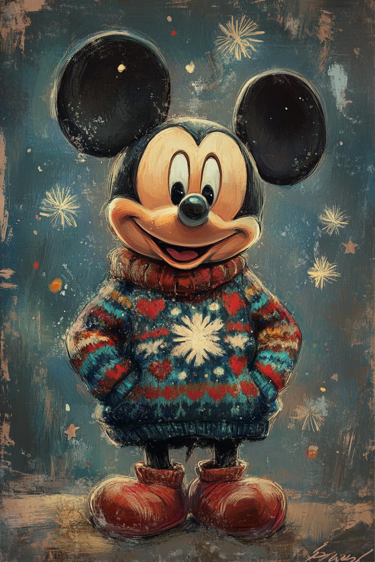 Mickey Mouse in a New Years sweater