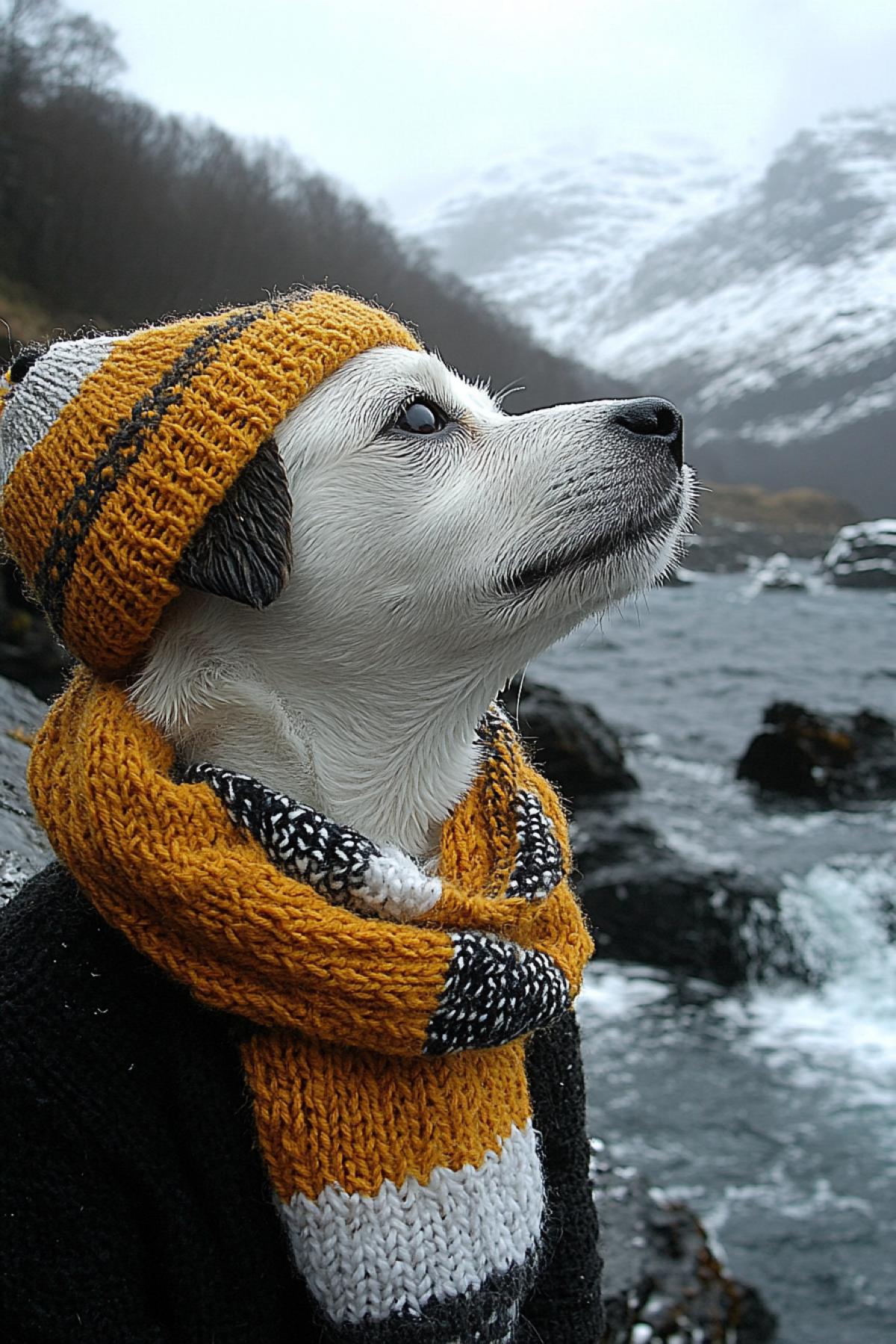 Oscar figyellow water in a bright positive knitted New Years sweater