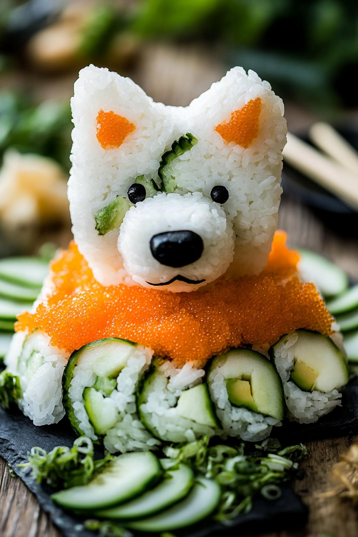 Sushi in the shape of a dog