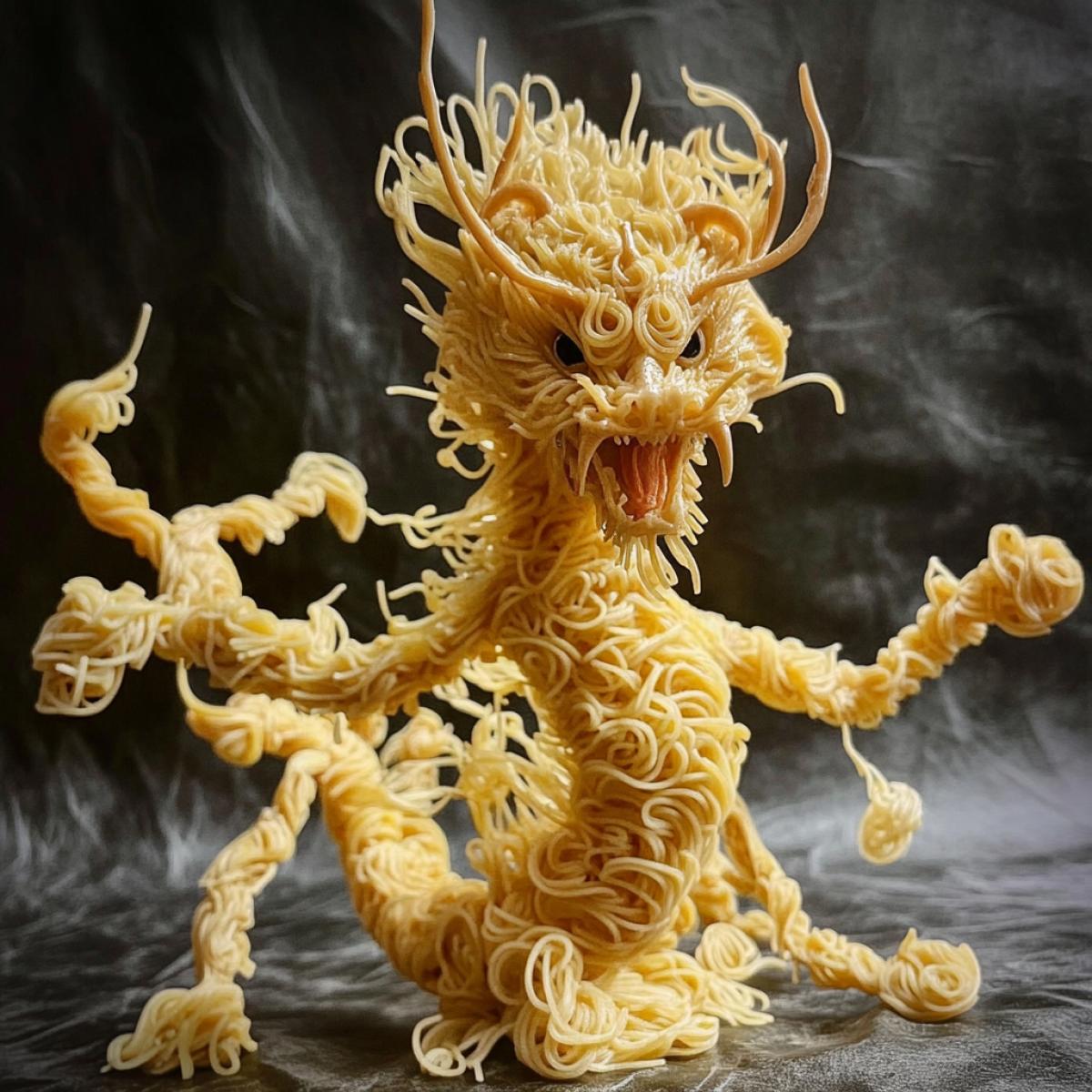 Fantastic creature made from macron and vermicelli