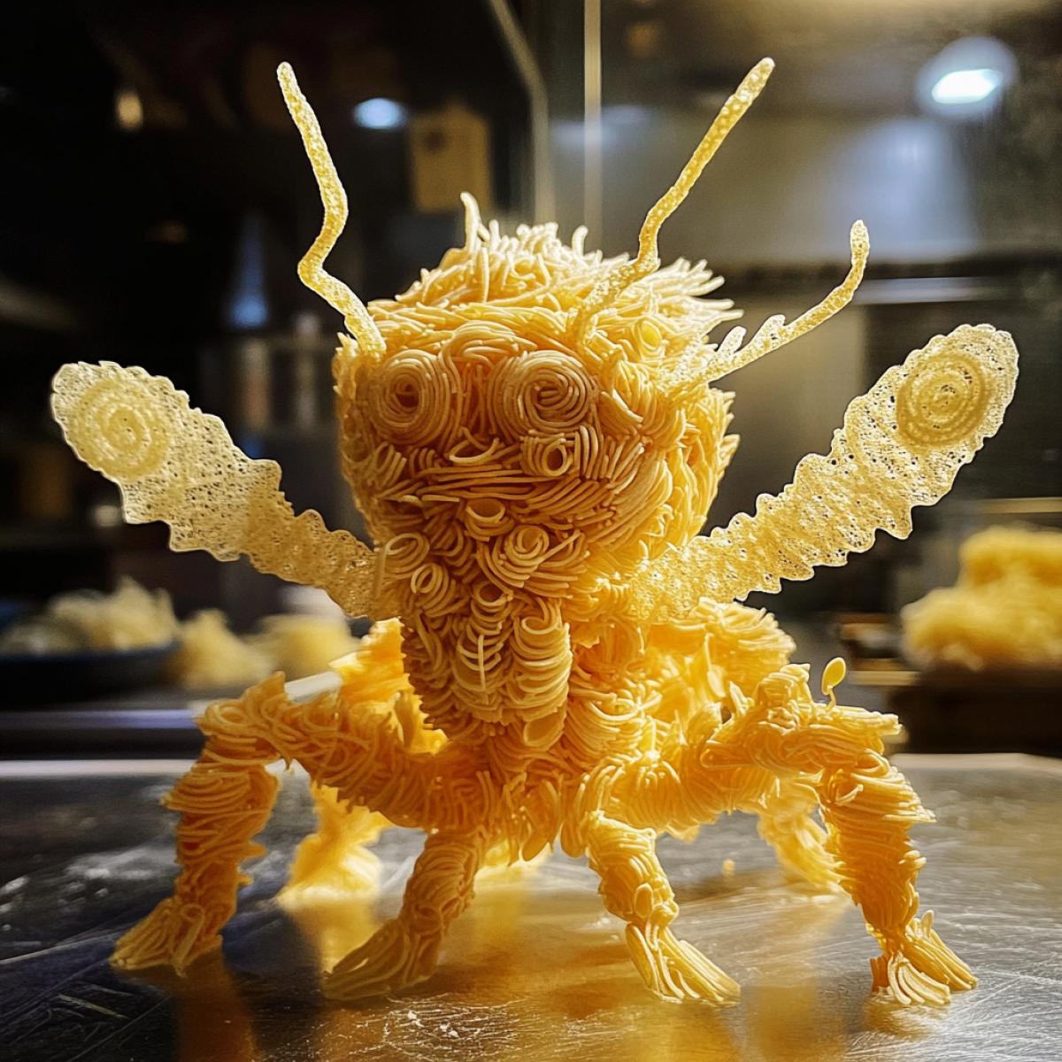 Fantastic creature made from macron and vermicelli