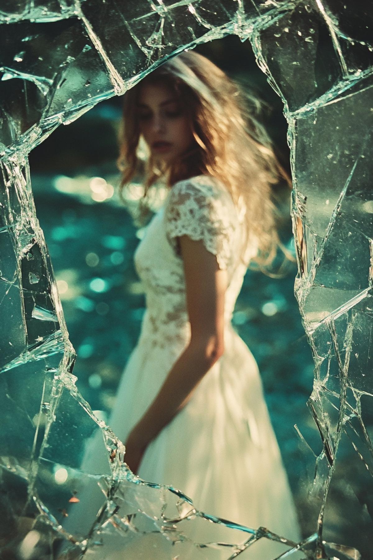 Otherworldly in the reflection of broken glass