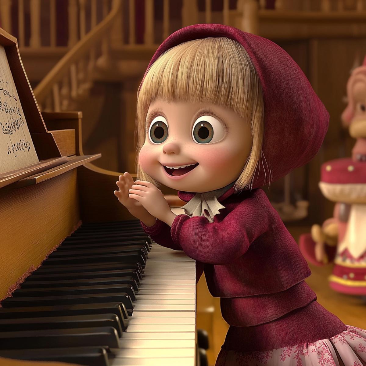 Masha from Masha and the Bear plays the piano