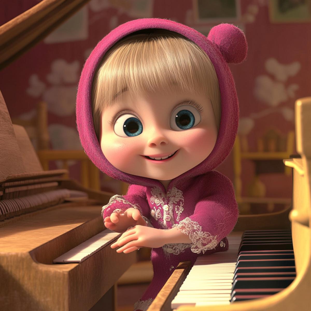 Masha from Masha and the Bear plays the piano