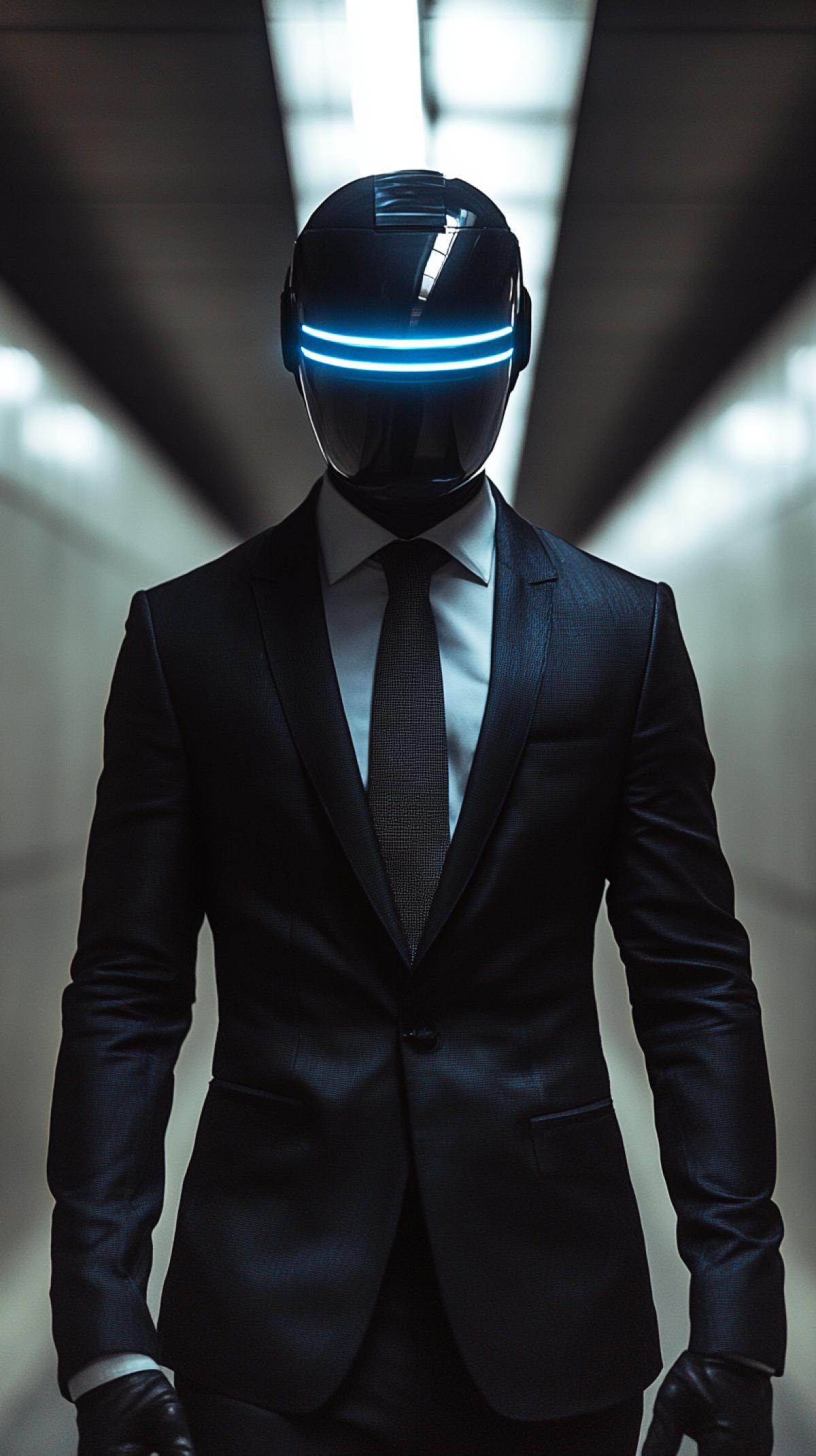 A man in a business futuristic futuristic suit of the future
