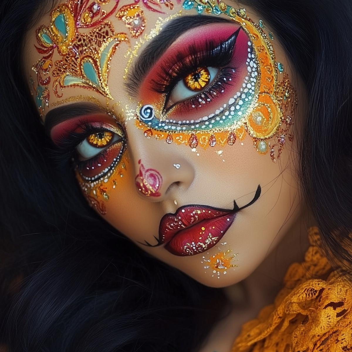 Beautiful Mexican girl with unusual and beautiful makeup on her face