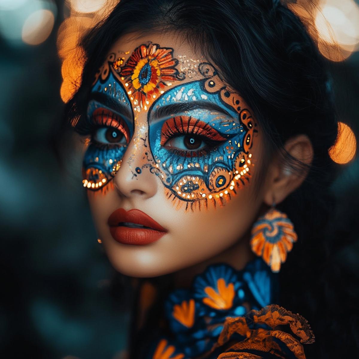 Beautiful Mexican girl with unusual and beautiful makeup on her face