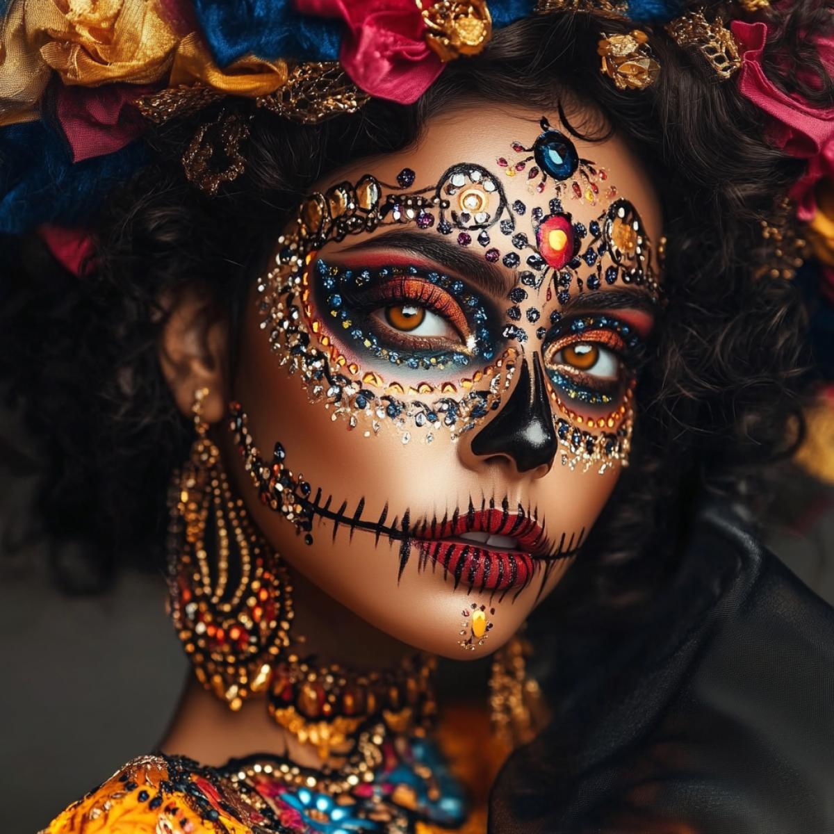 Beautiful Mexican girl with unusual and beautiful makeup on her face
