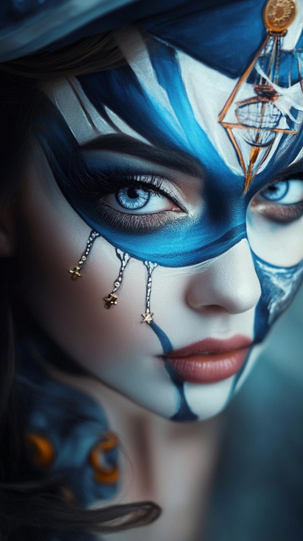 Fantastic face painting of a girl in a nautical style