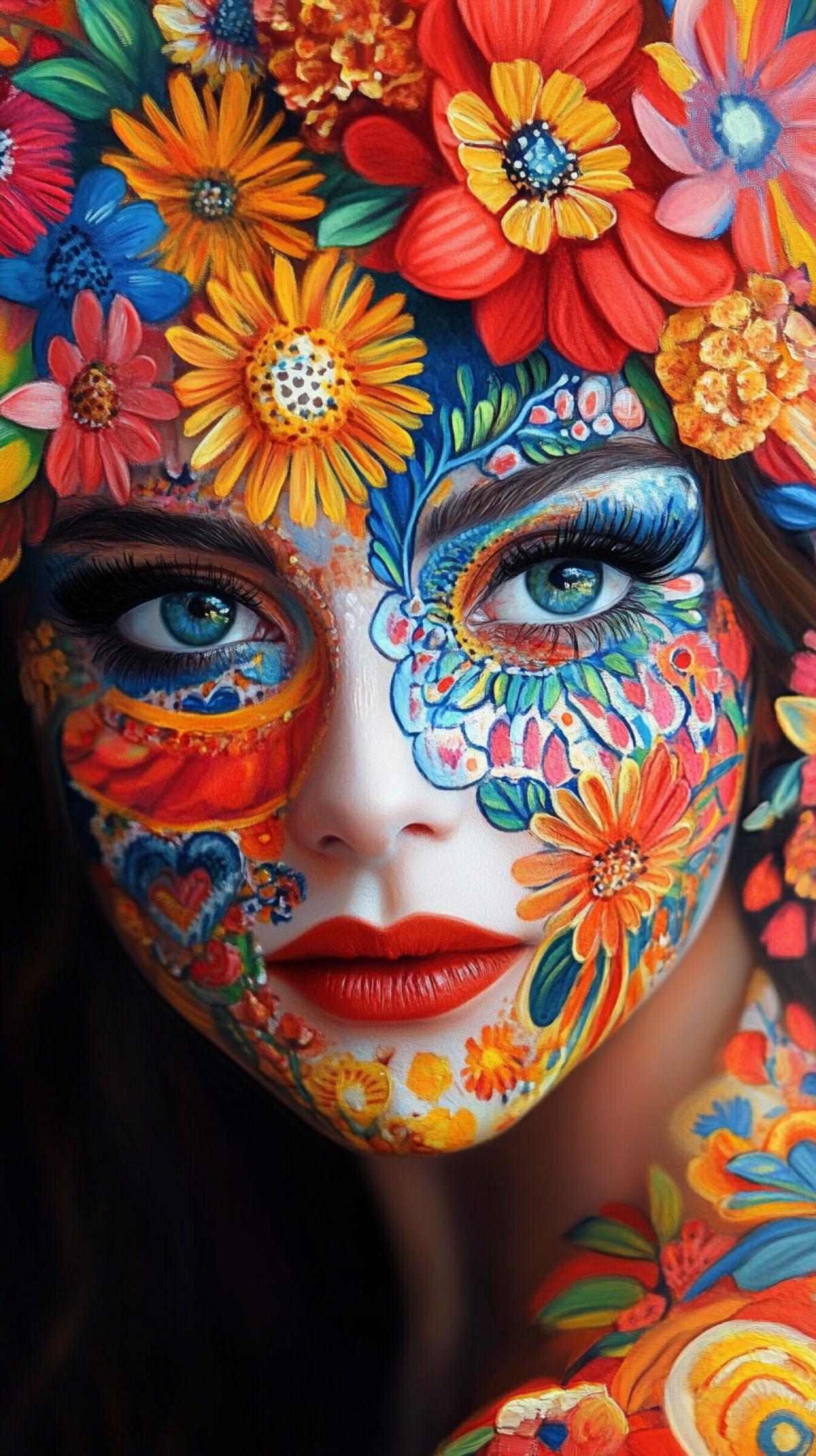 Fantastic girl face painting in floral style