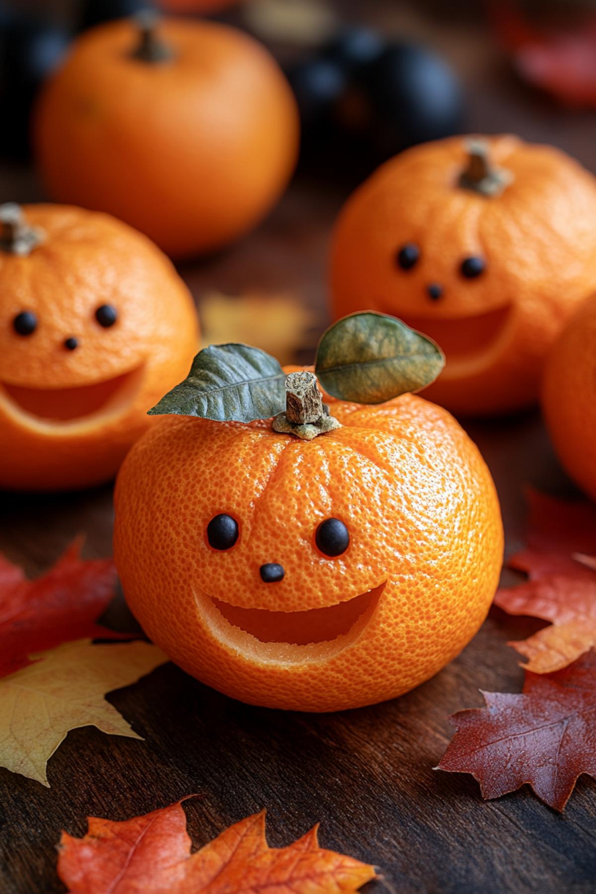 Tangerine with a leaf and a funny face