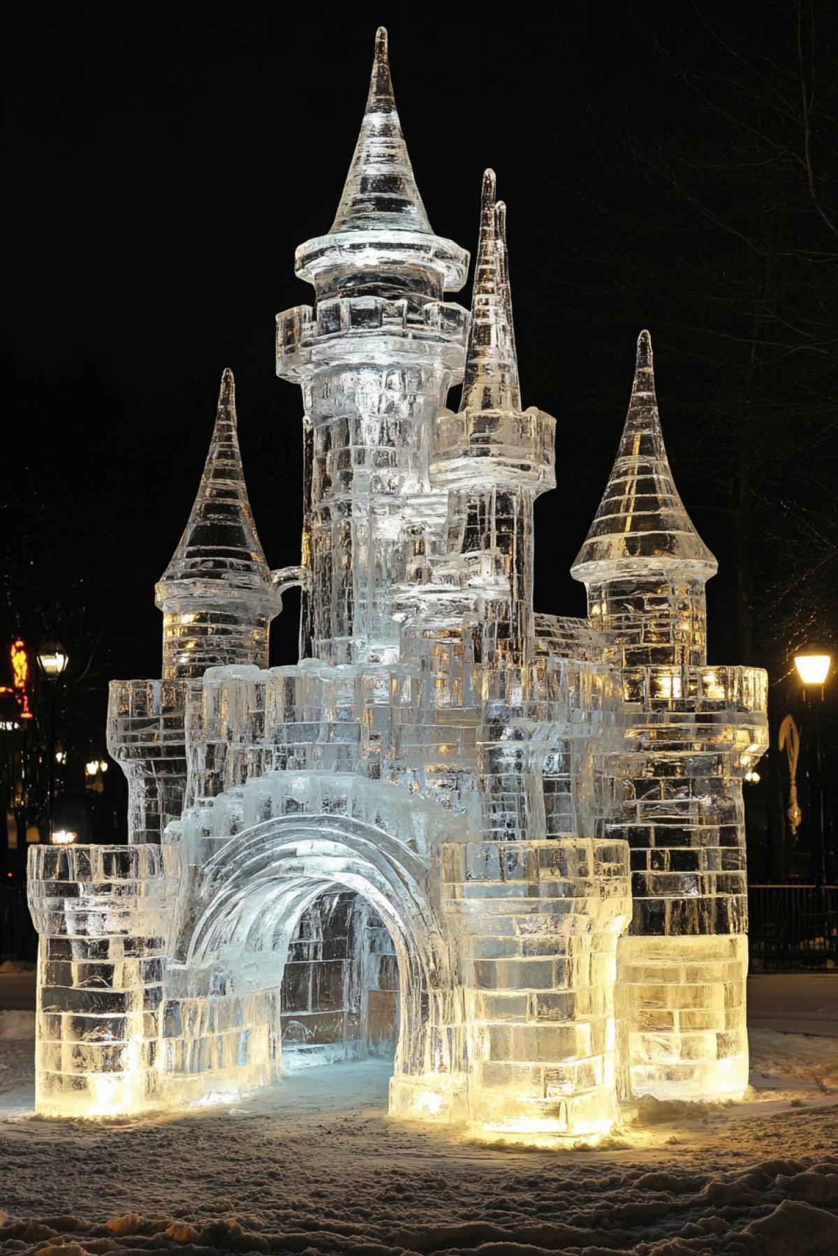 Large ice sculpture in the form of a castle