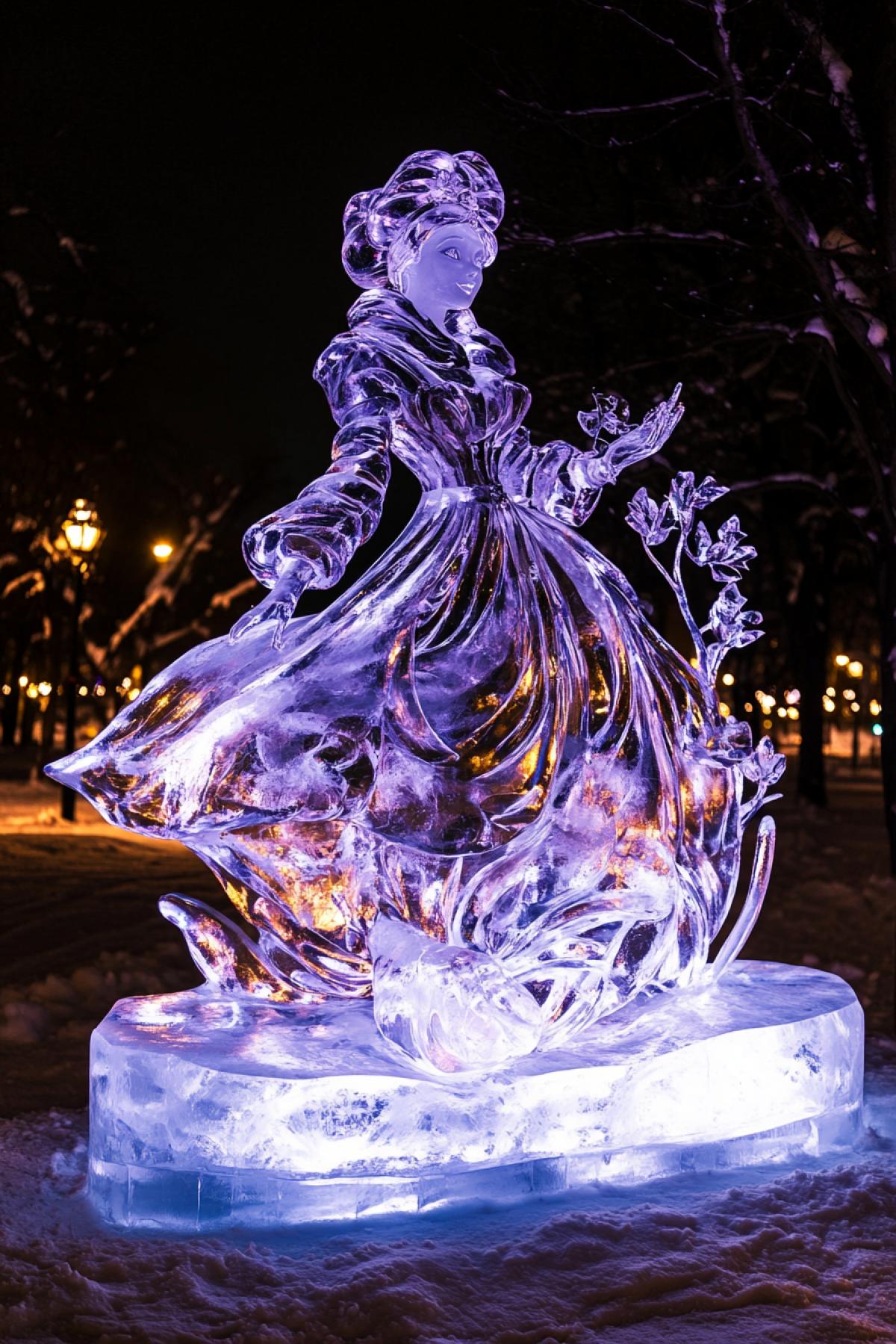 Fairytale ice sculpture. Ice sculpture based on Russian folk tales.