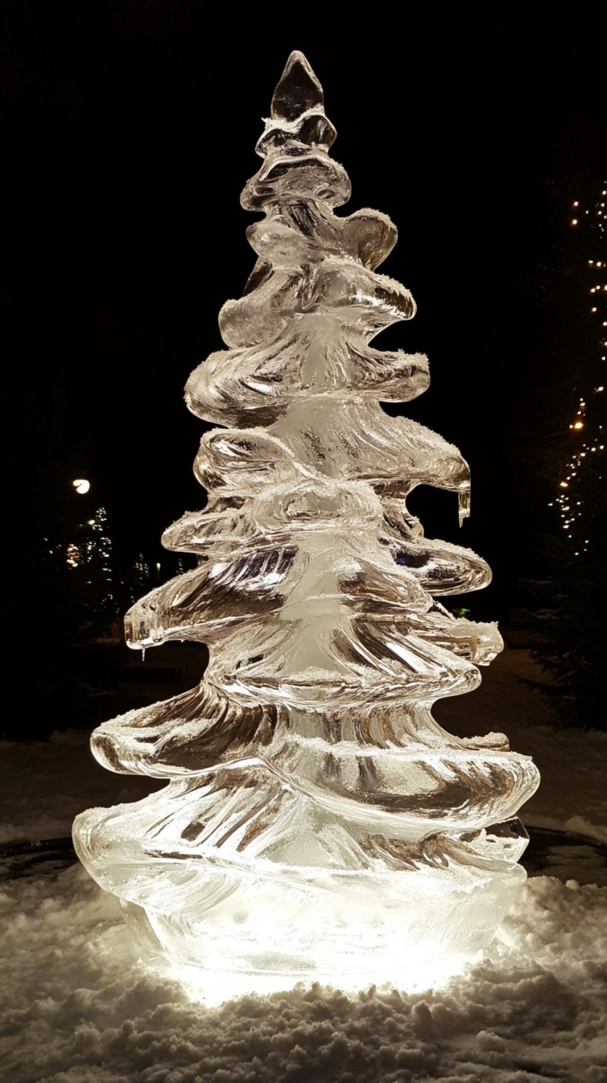 ice sculpture of a fluffy Christmas tree