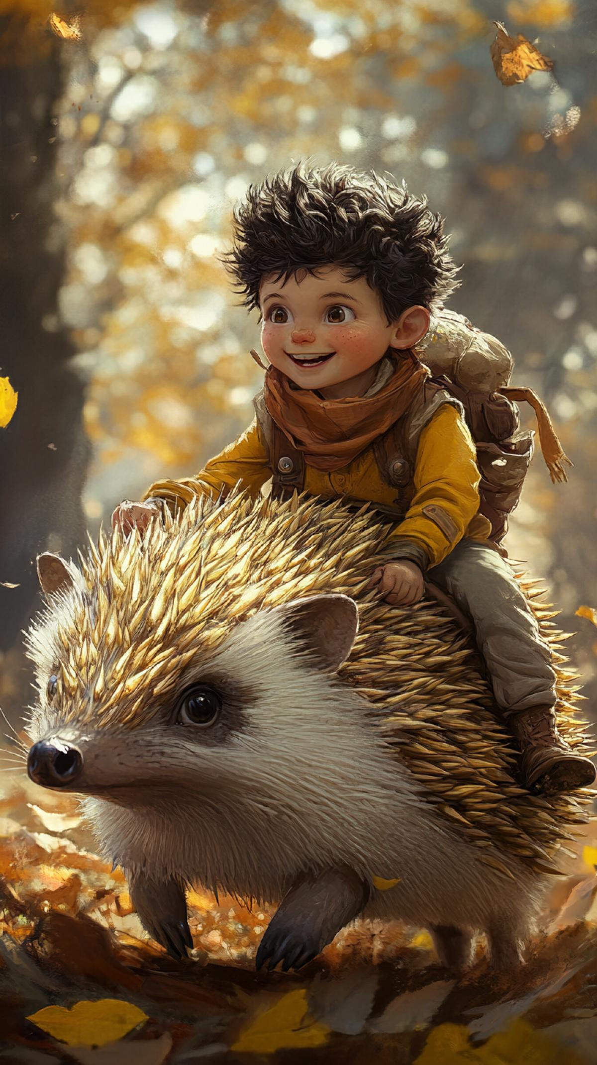 Boy riding a hedgehog