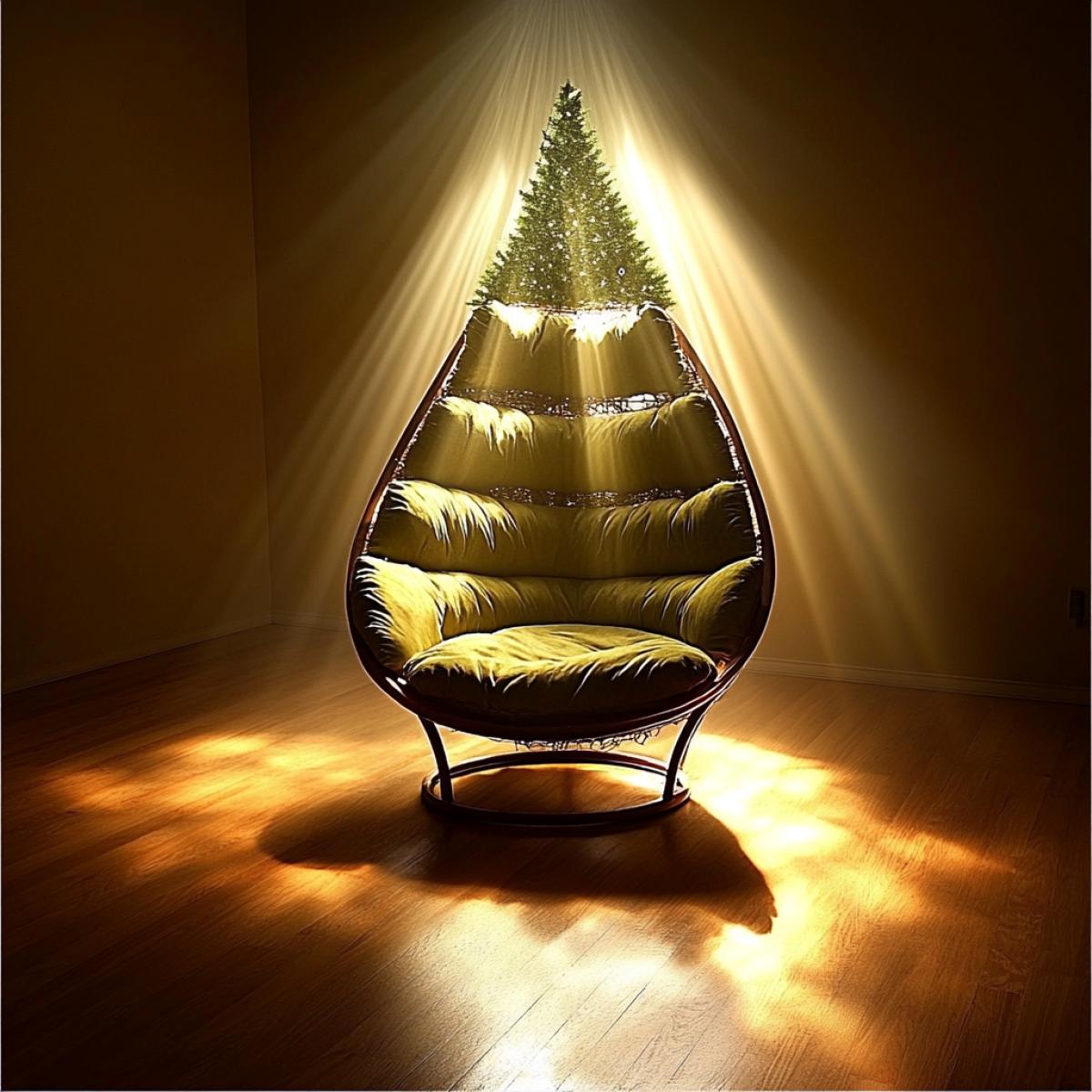 Morning chair in the shape of a Christmas tree.
