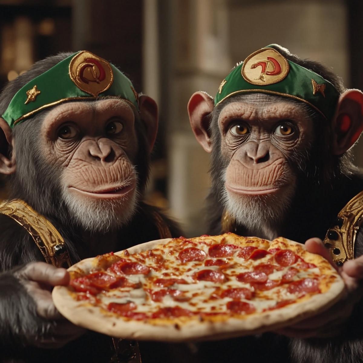Two monkeys dressed in costumes appear in a Papa Johns pizza commercial.
