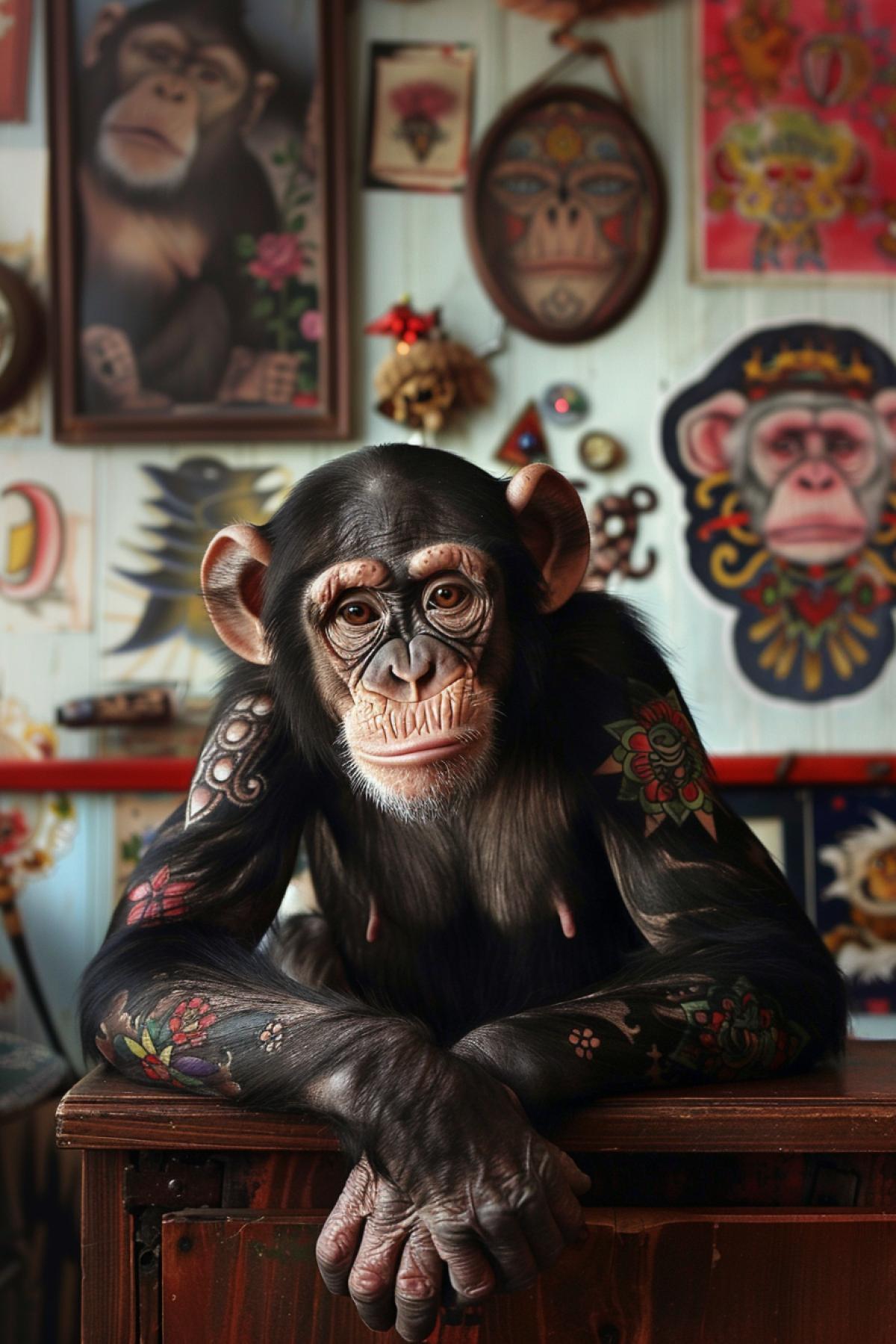 A monkey advertises a tattoo parlor