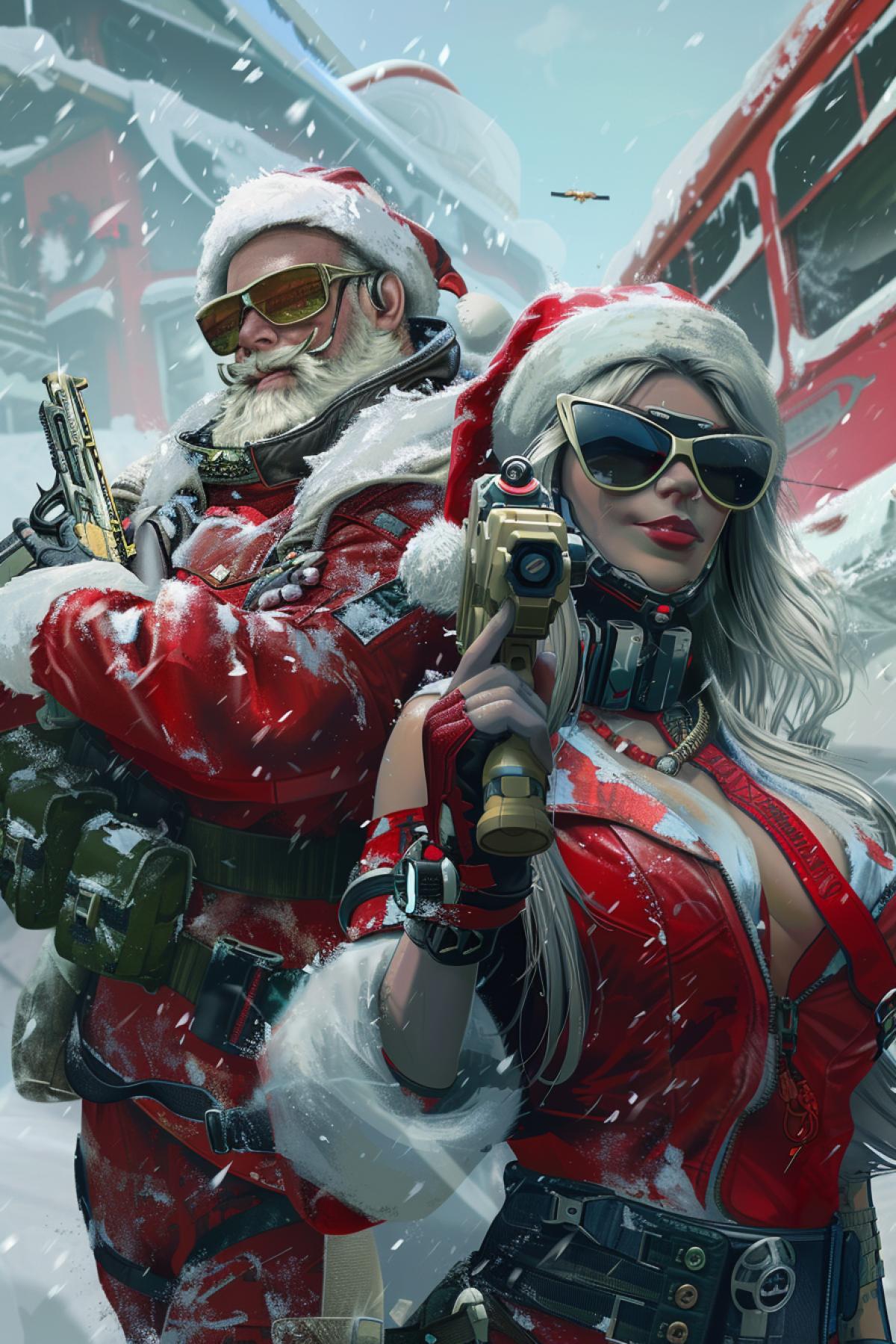 Santa Claus and Snow Maiden in cyberpunk style