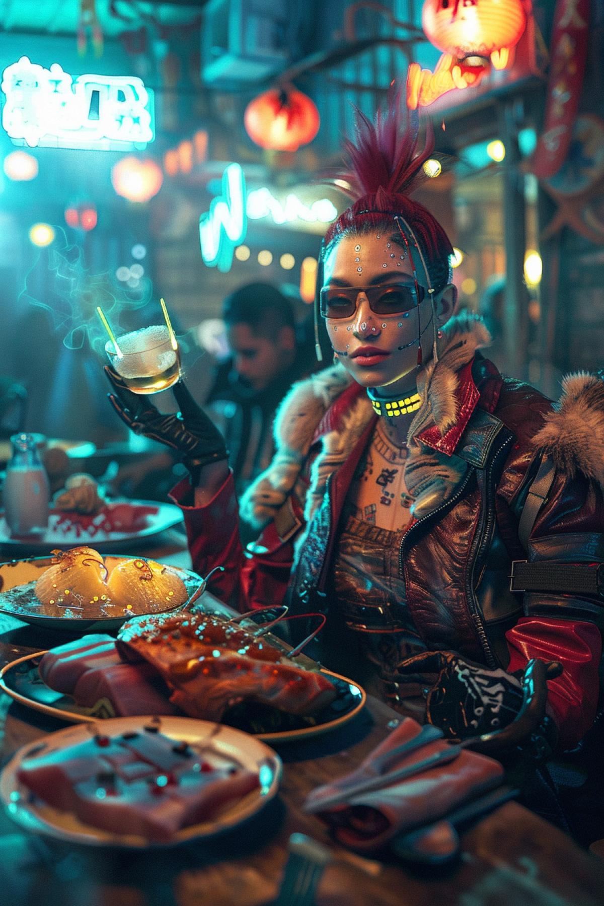 New Years feast in cyberpunk style