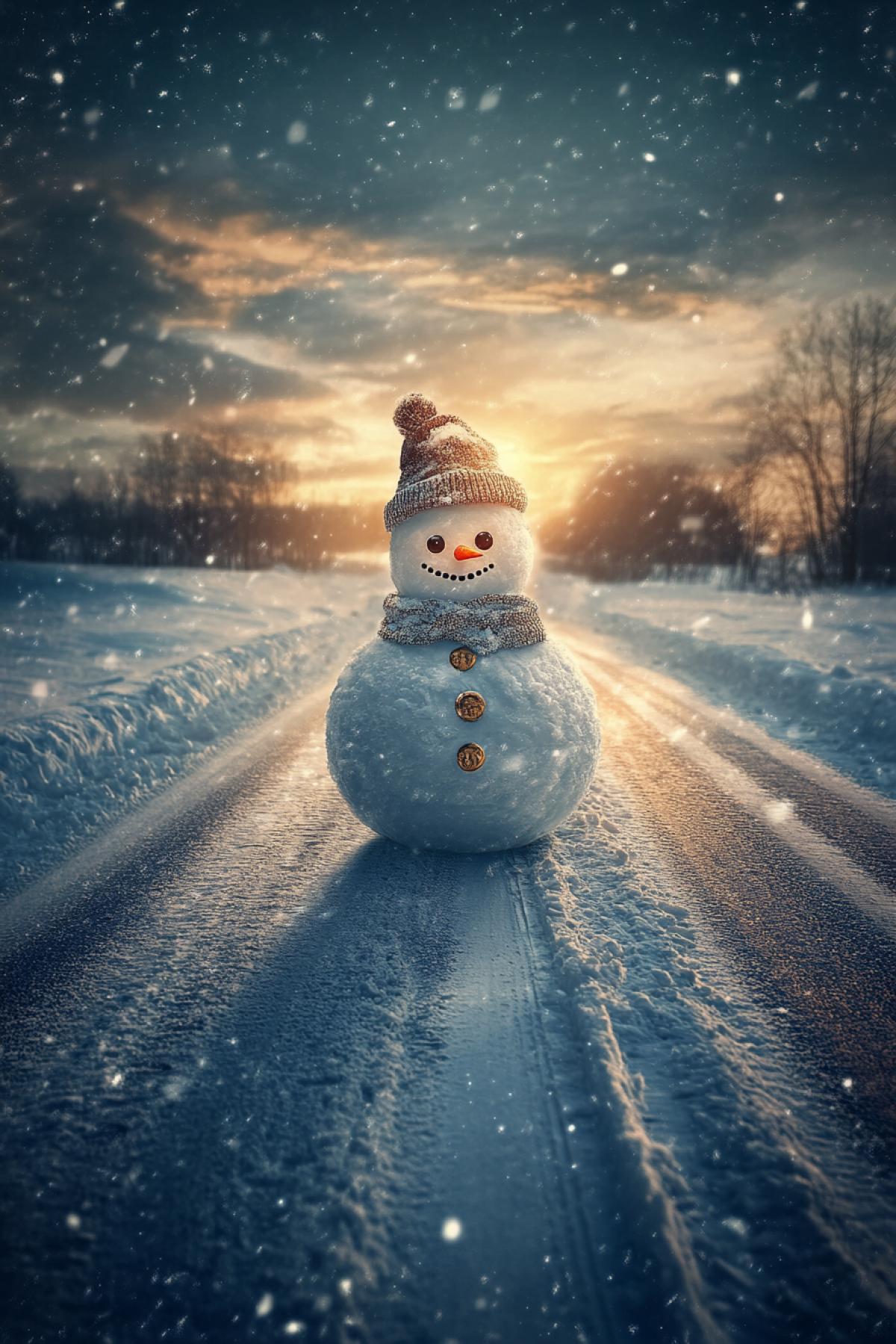 Snowman traveler, road, , another universe, research, study, discovery of an extraterrestrial civilization, flickering, realistic image, photoshop