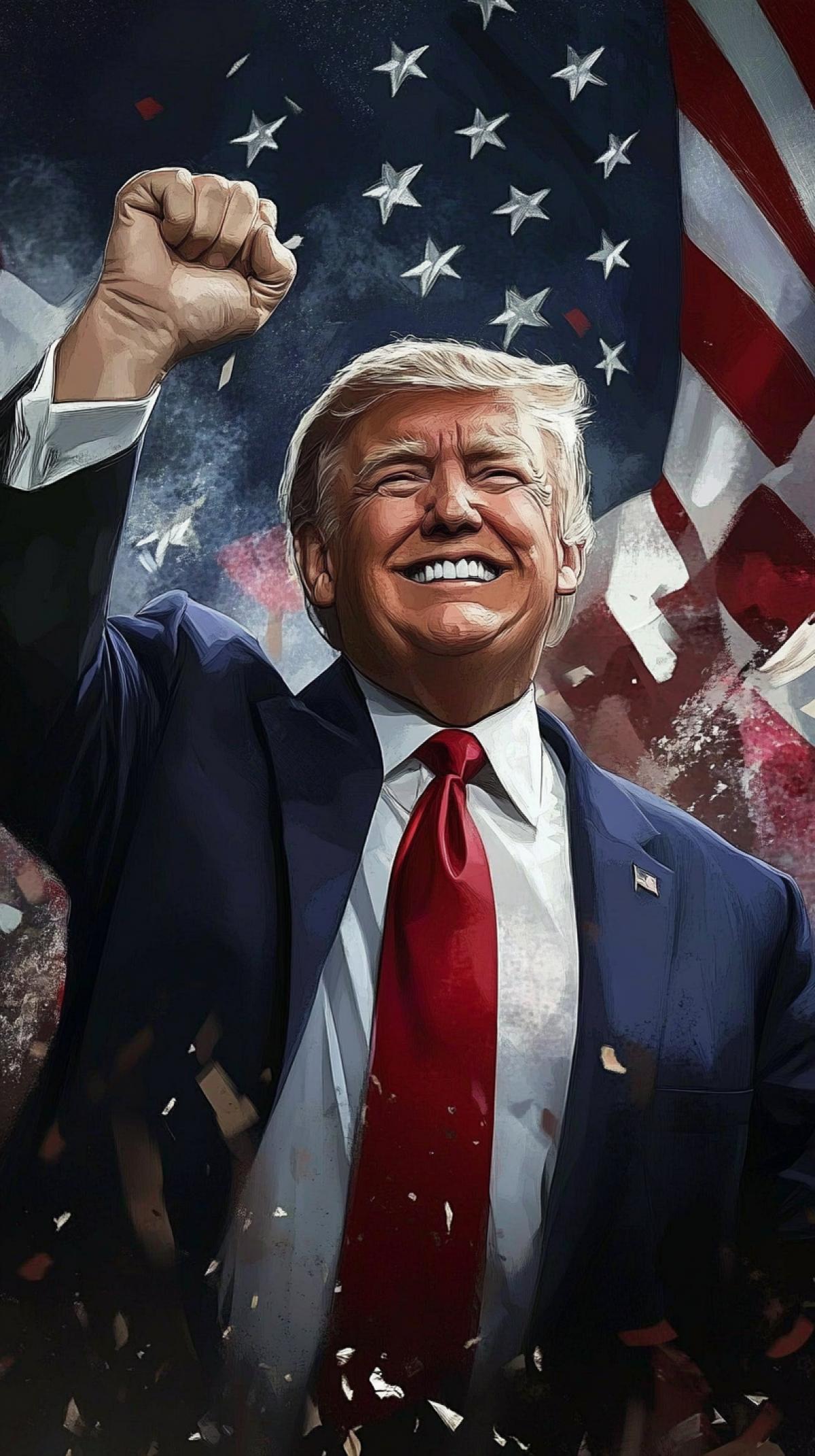 the 45th leader of the United States rejoices at his victory in the US presidential election, high detail, good quality, atmosphere of happiness and joy