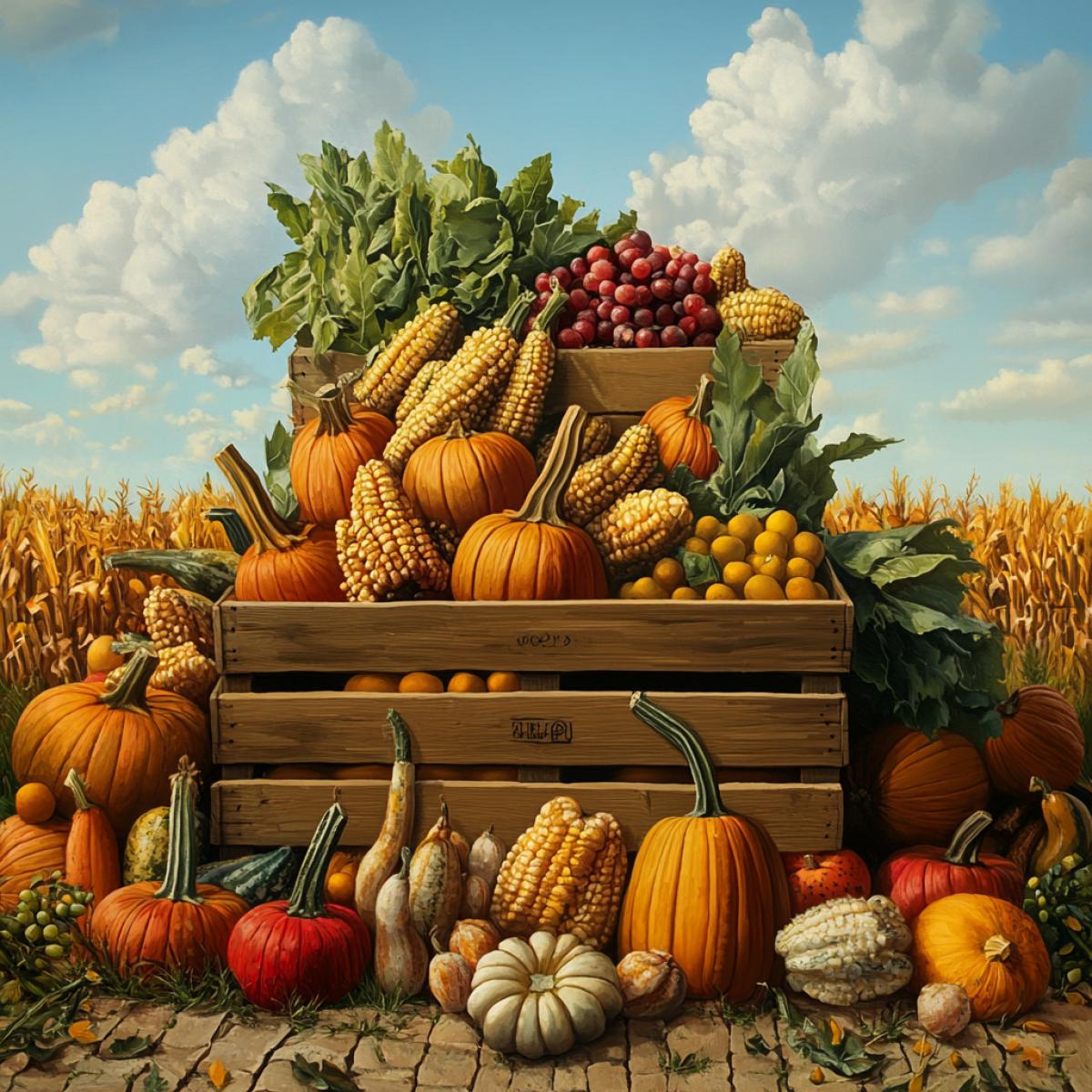 big harvest in boxes and heap