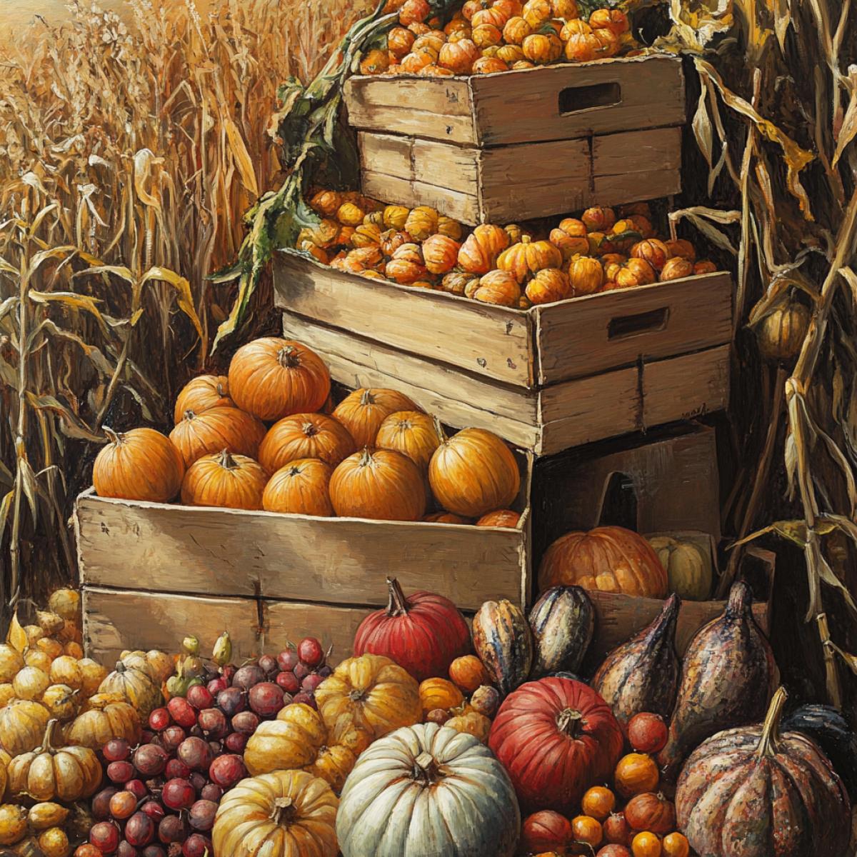 big harvest in boxes and heap