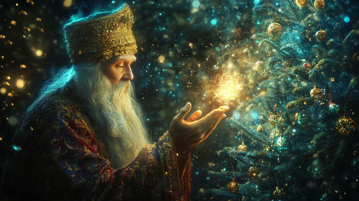 Omar Khayyam and the New Year tree. Magic and enchantment. Glow. Realistic. High quality